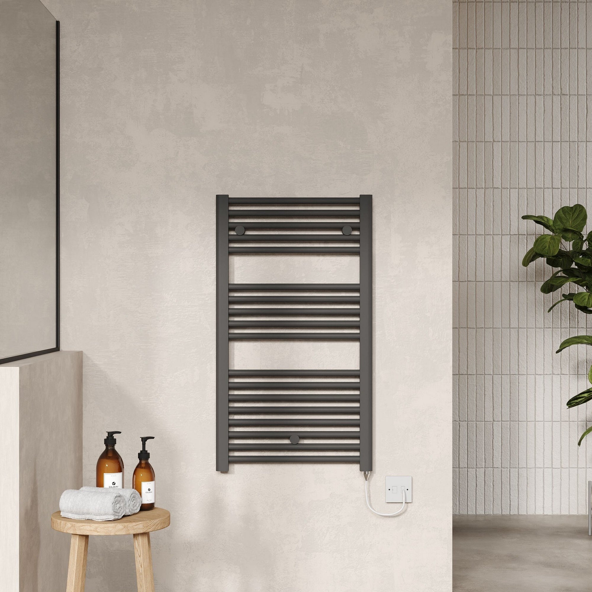 Electric Anthracite Towel Rail 920x480mm 500w 1706 BTU 435 Pipe Centres