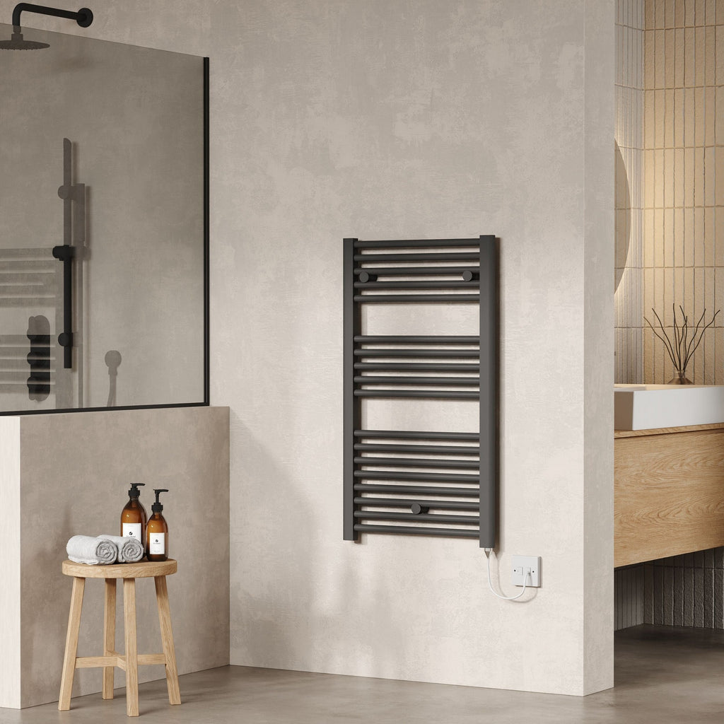 Electric Anthracite Towel Rail 920x480mm 500w 1706 BTU 435 Pipe Centres