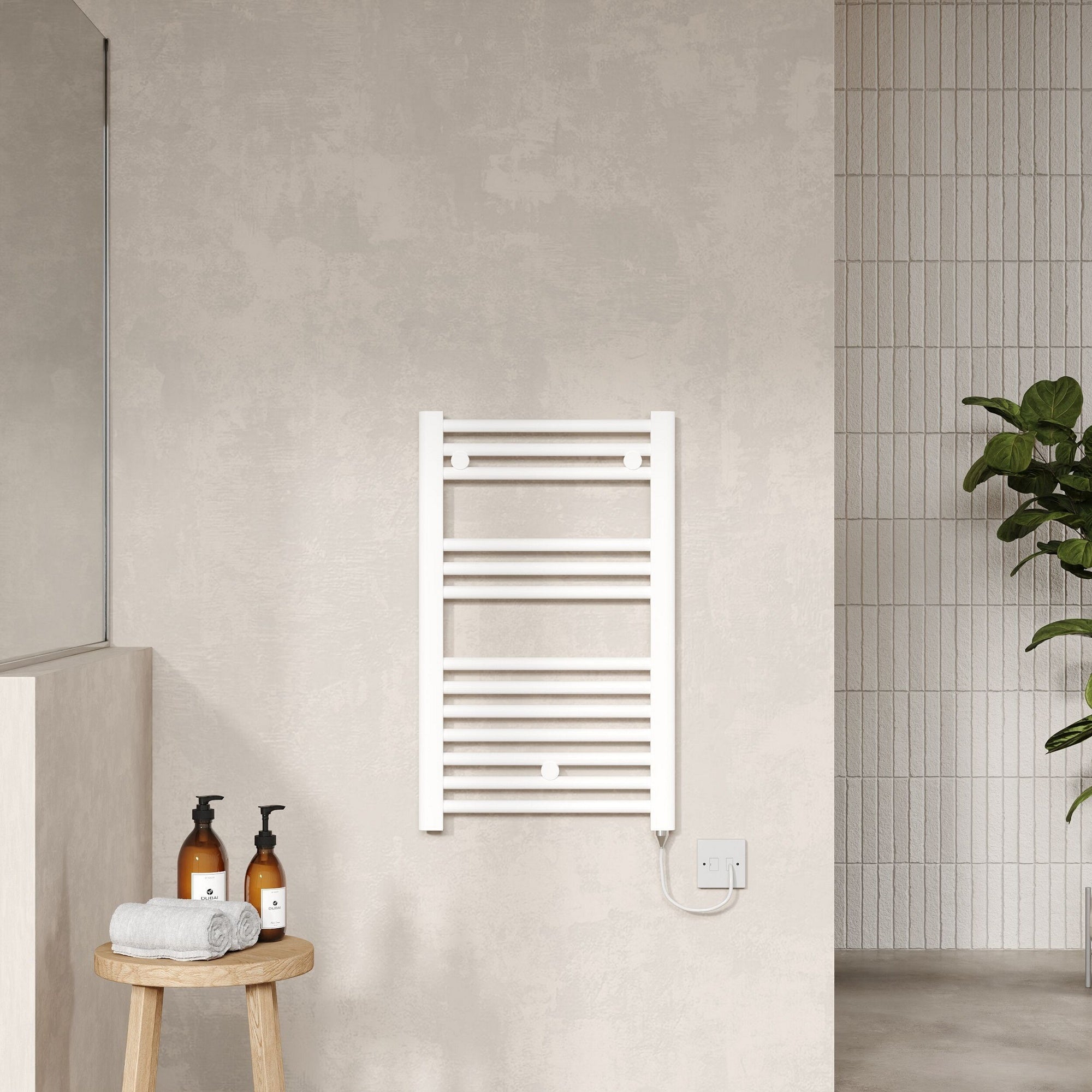 Electric White Towel Rail 720x400mm 300w 1024 BTU 435 Pipe Centres