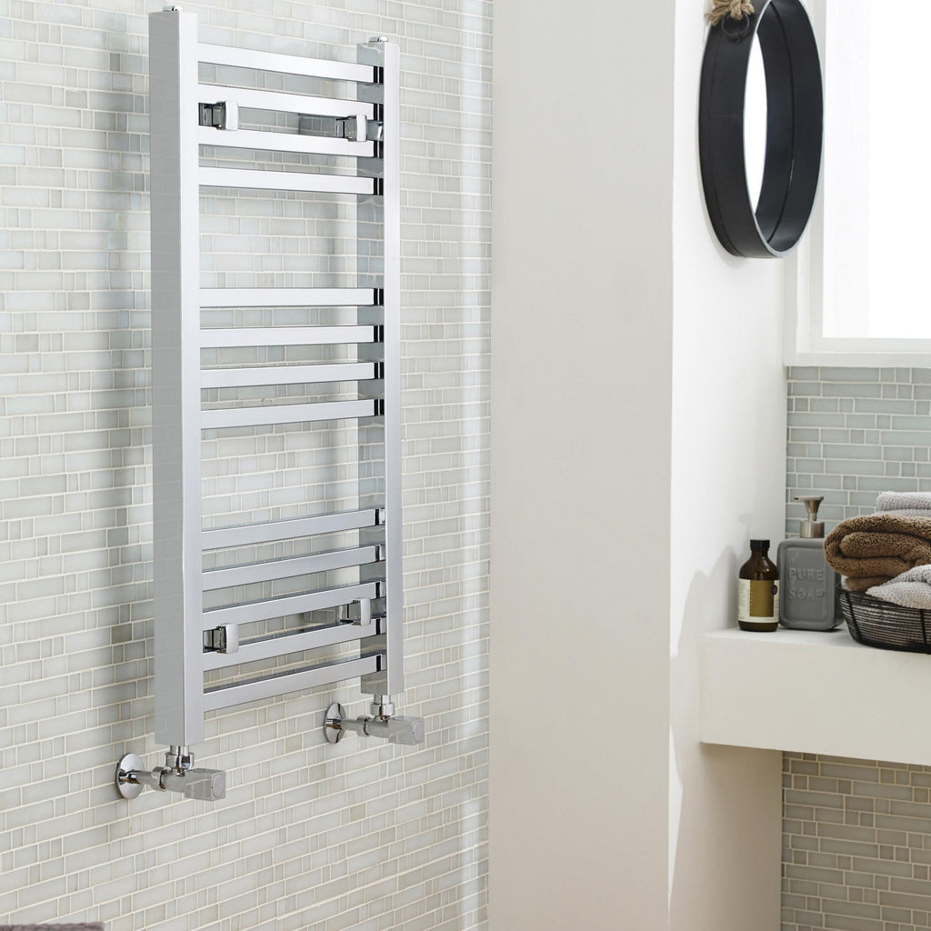 Chrome Square Ladder Rail 800x500mm 782 BTU 500 Pipe Centres