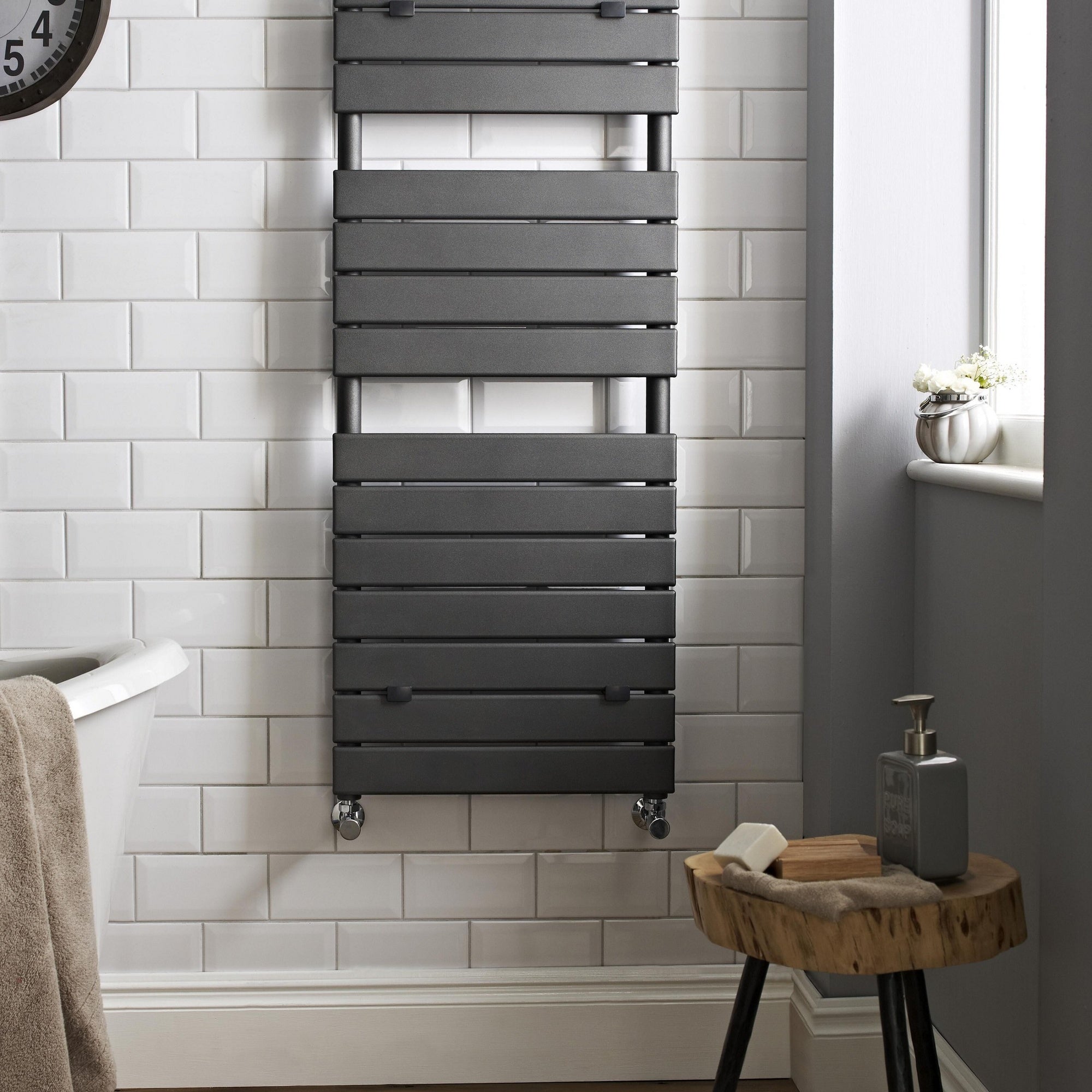 Quadrance Anthracite Heated Towel Rail 1213x500mm 2014 BTU 450 Pipe Centres