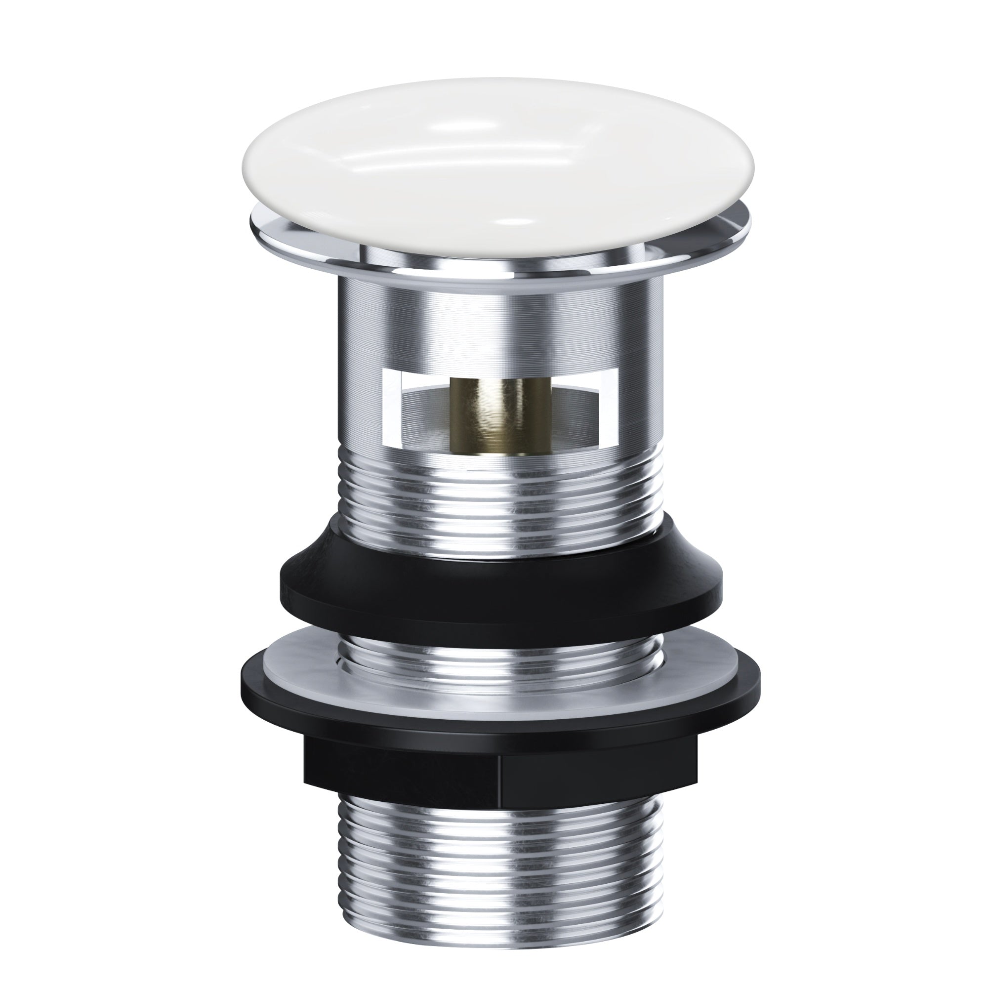 Premium Chrome Slotted Clicker Waste with Porcelain Mushroom Head for Basin Sinks