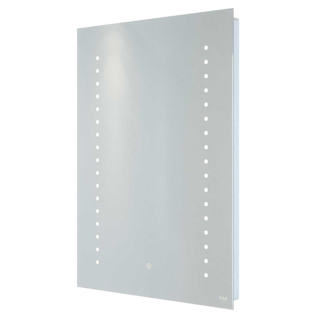 RAK Hestia 500x700mm Silvery White Illuminated Bathroom Mirror with Demister & Shaving Socket