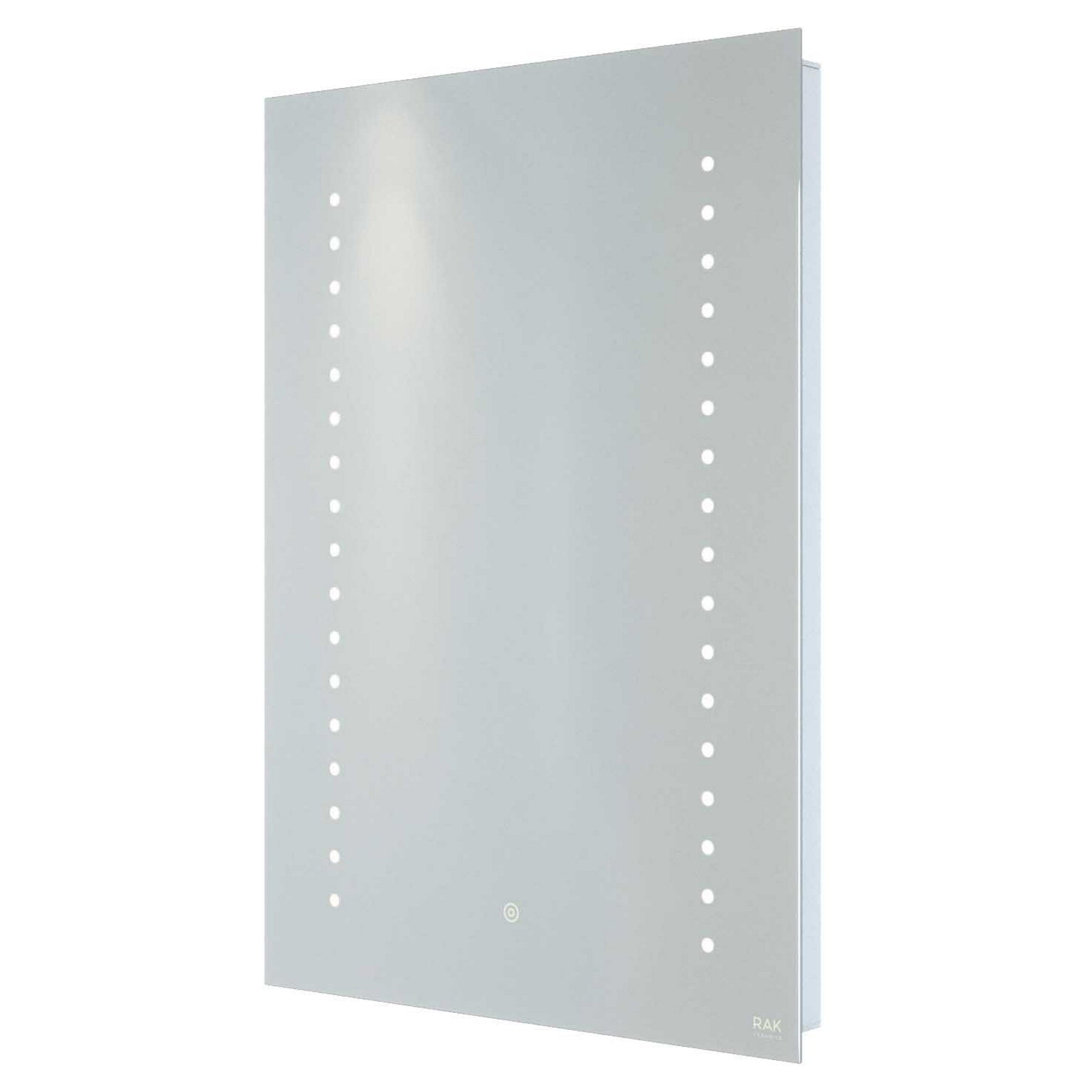 RAK Hestia 500x700mm Silvery White Illuminated Bathroom Mirror with Demister & Shaving Socket