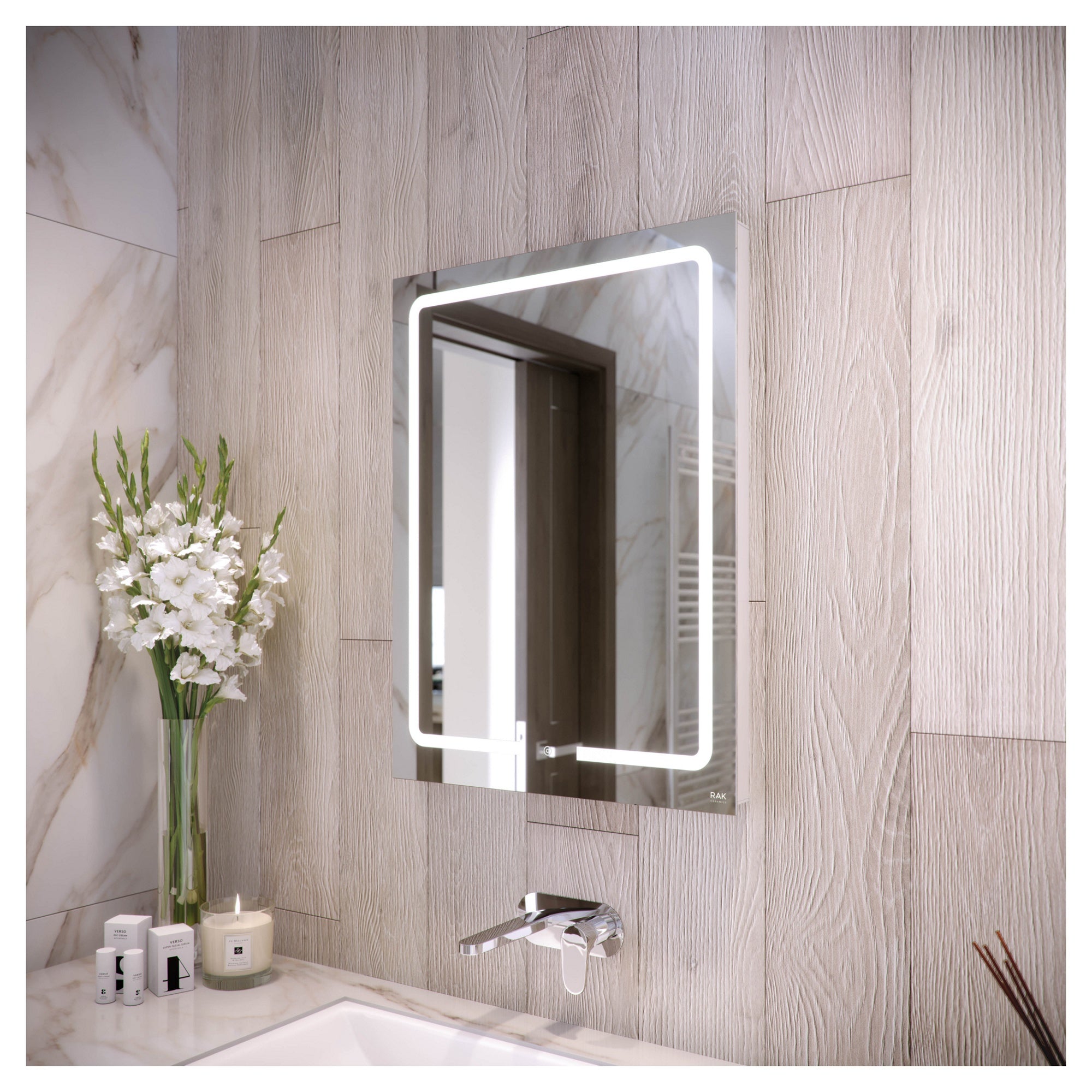 RAK Pegasus 600x800mm Illuminated Bathroom Mirror with Demister & Shaving Socket, IP44