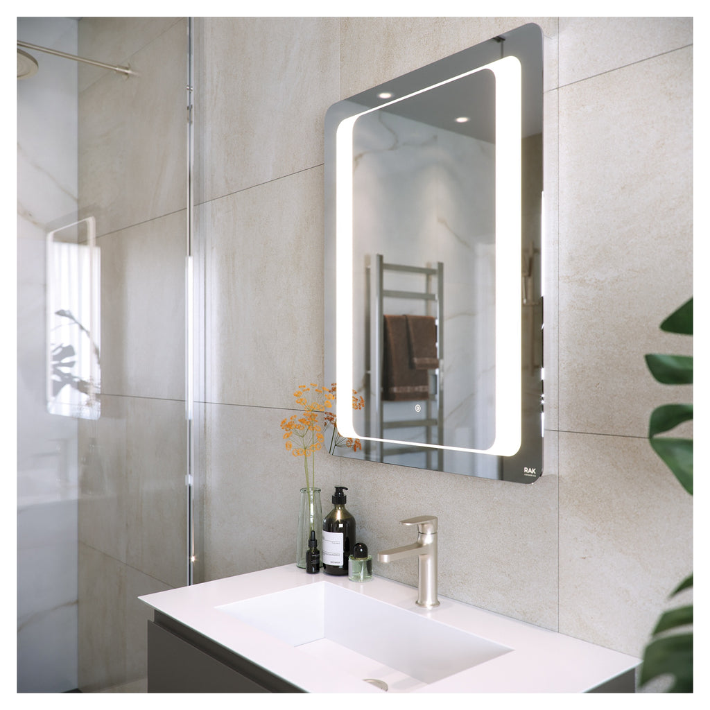 RAK Tanzanite 600x800mm Rectangular Illuminated Bathroom Mirror with Touch Sensor & Demister Pad, IP44 Rated