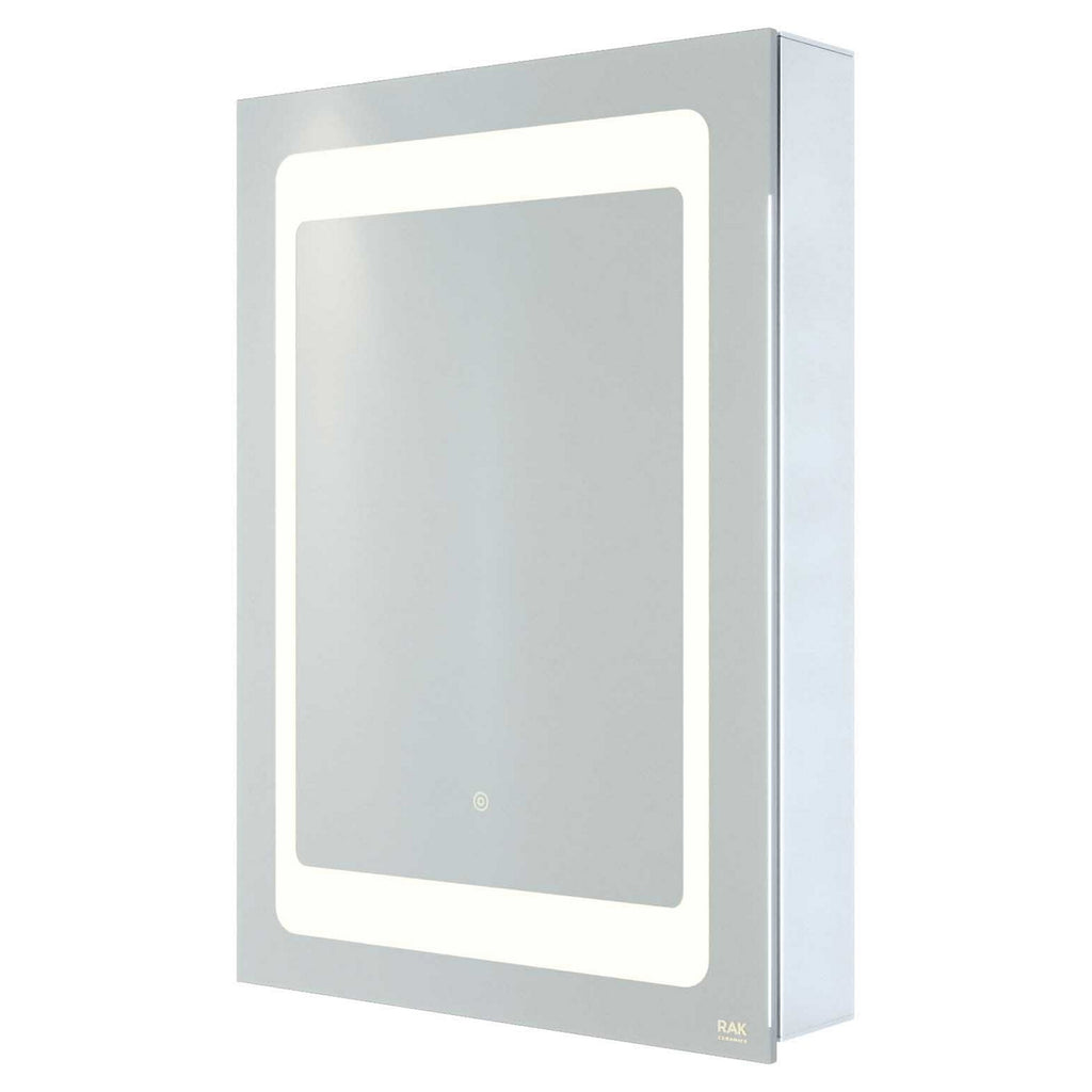 RAK Aphrodite 500x700mm Rectangular Illuminated Bathroom Mirror Cabinet with Demister, Shaving Socket, Touch Sensor & IP44 Rating