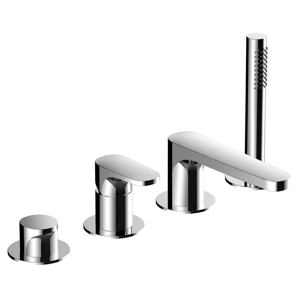 RAK Portofino 4-Hole Deck-Mounted Bath Shower Mixer Tap with Handset - Polished Chrome Solid Brass