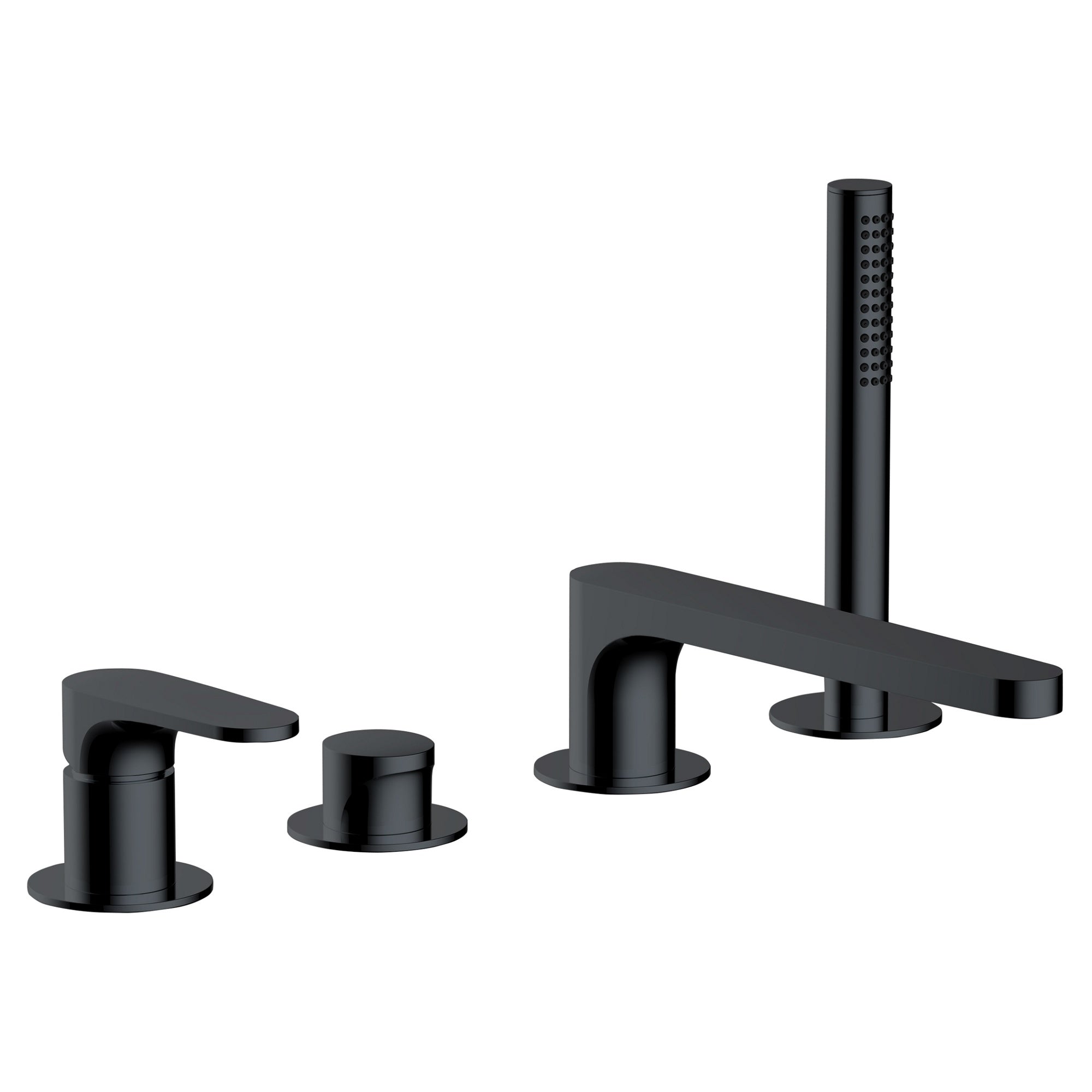 RAK Portofino 4 Hole Matt Black Bath Shower Mixer Tap with Handset - Solid Brass, Deck Mounted