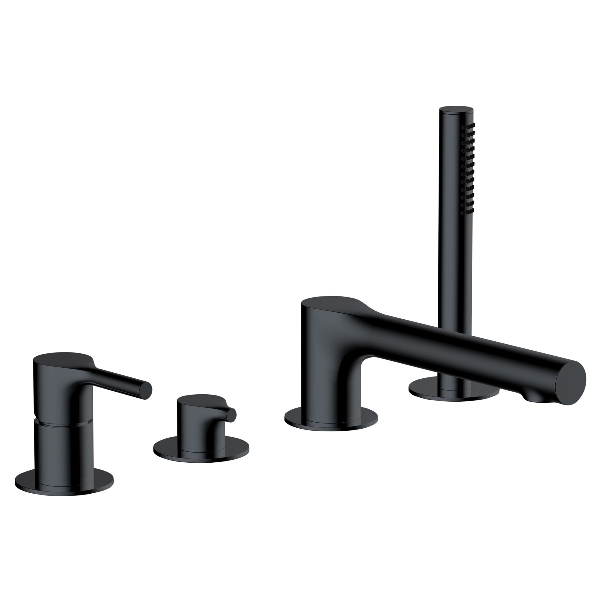 RAK Sorrento Modern 4 Hole Matt Black Bath Shower Mixer Tap with Handset - Solid Brass Deck Mounted