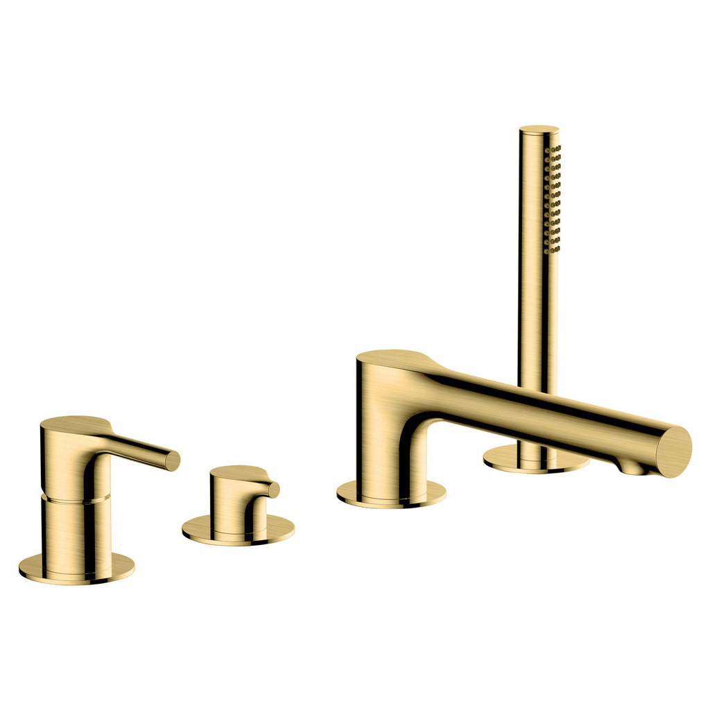 RAK Sorrento 4-Hole Brushed Gold Bath Shower Mixer Tap - Solid Brass, Deck-Mounted, High Pressure