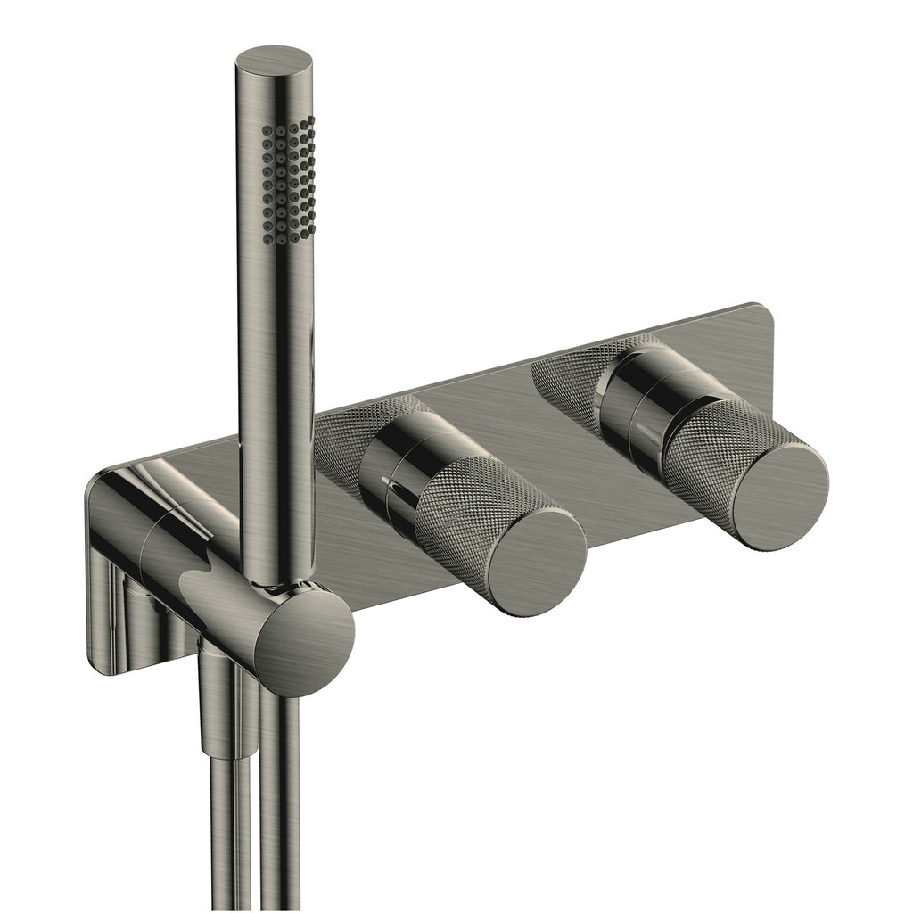 RAK Amalfi Brushed Nickel Thermostatic Concealed Dual Outlet Shower Valve with Handset