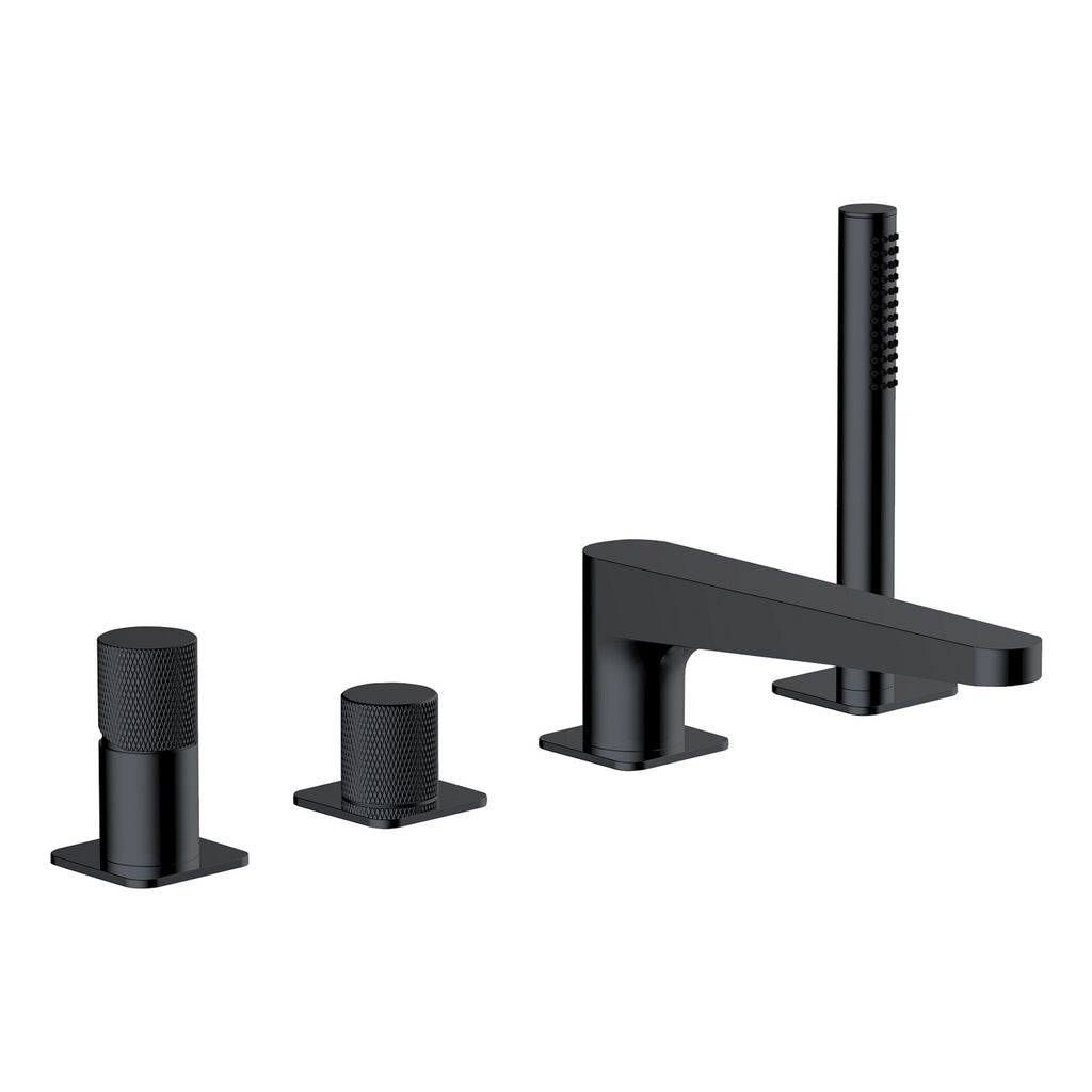 RAK Amalfi Matt Black 4-Hole Deck-Mounted Bath Shower Mixer Tap with Pull-Out Handset