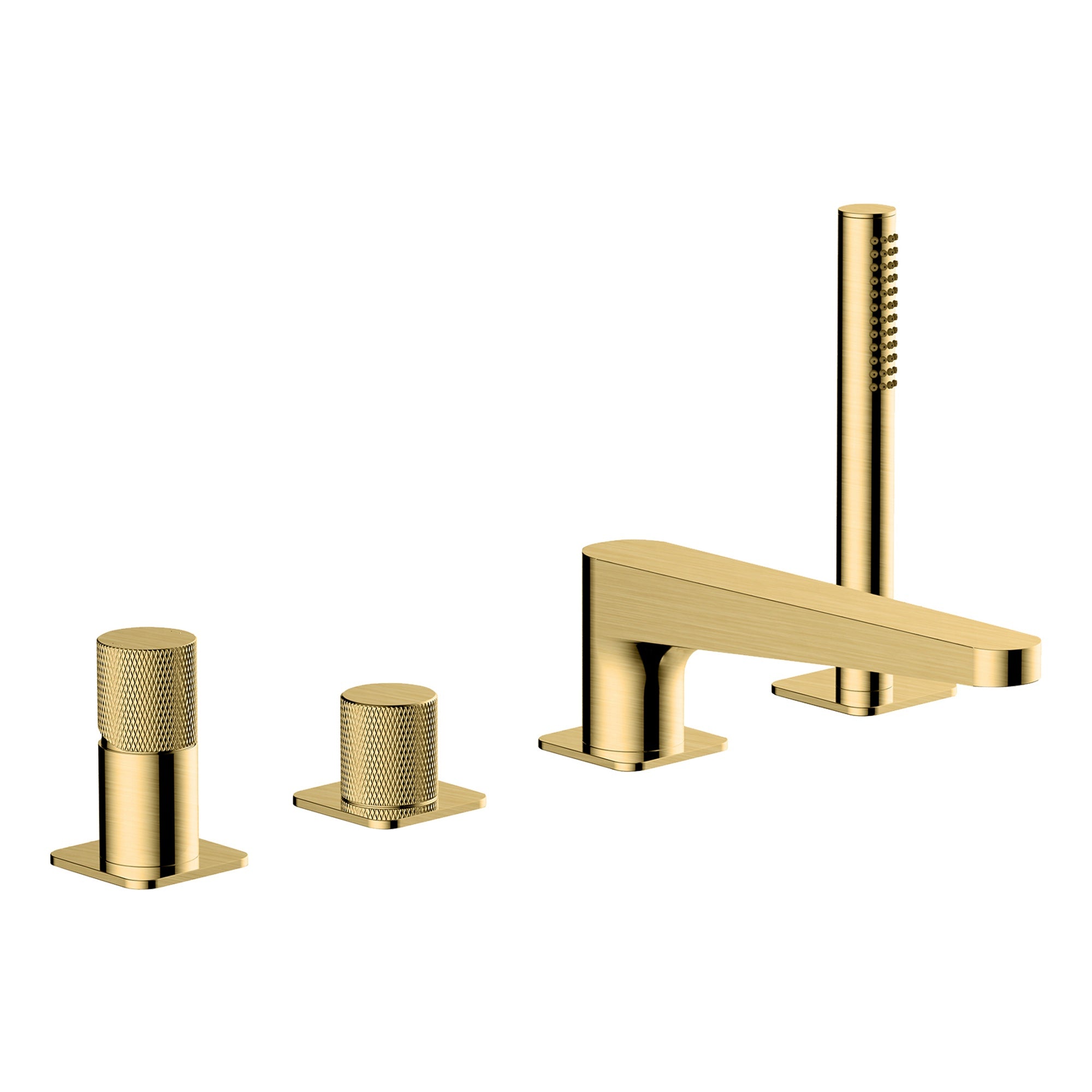 RAK Ceramics Amalfi 4-Hole Deck-Mounted Bath Shower Mixer Tap with Pull-Out Shower Handset - Brushed Gold Finish