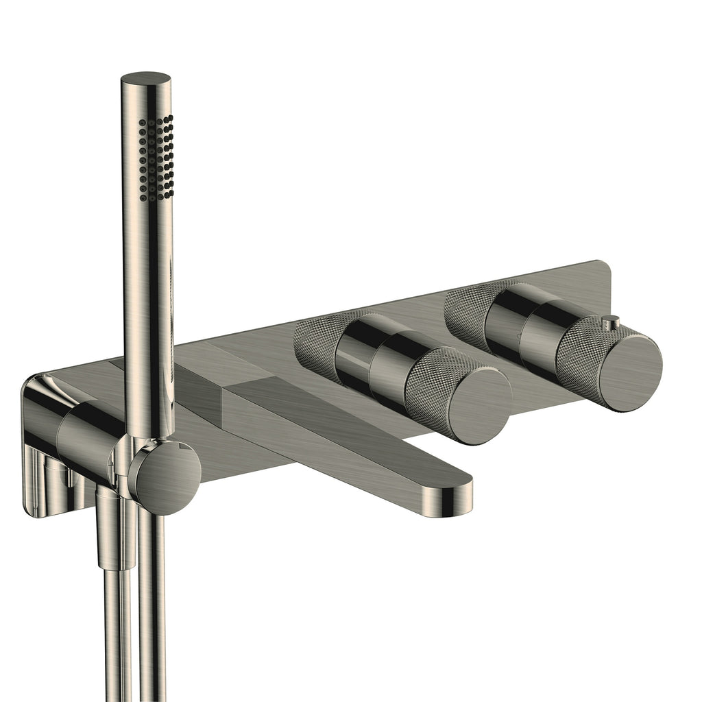 RAK Amalfi Thermostatic Concealed Dual Outlet Shower & Bath Valve Kit - Brushed Nickel Finish