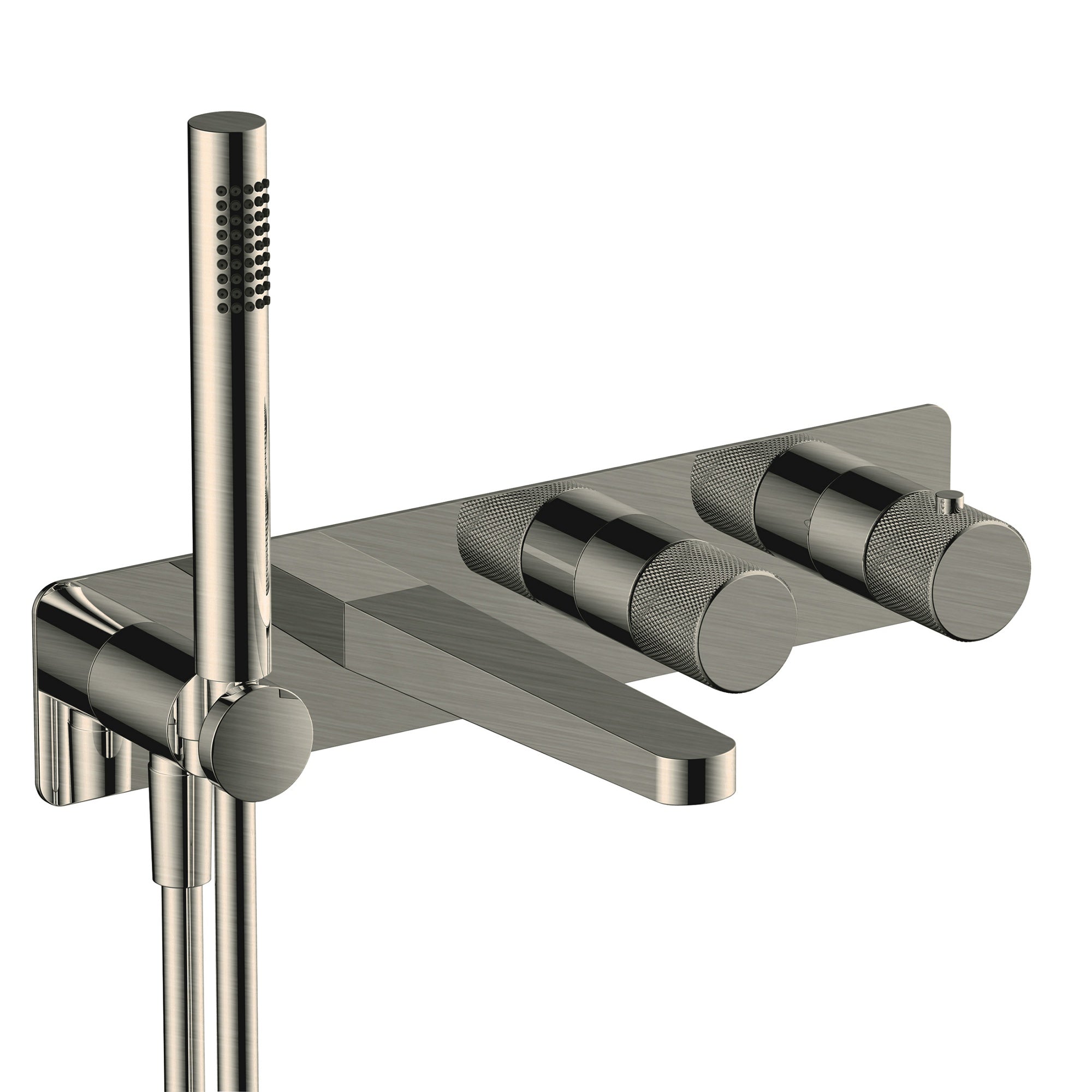 RAK Amalfi Thermostatic Concealed Dual Outlet Shower & Bath Valve Kit - Brushed Nickel Finish