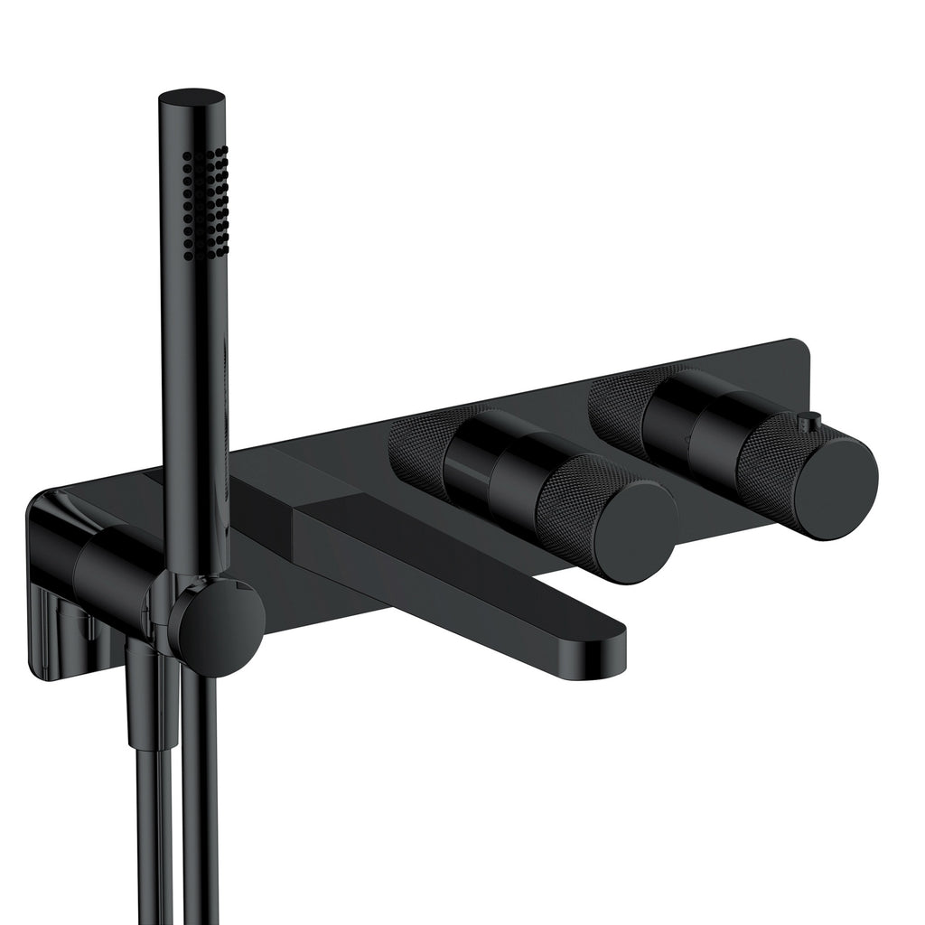RAK Amalfi Matt Black Thermostatic Concealed Shower Valve with Handset & Bath Spout - Dual Outlet