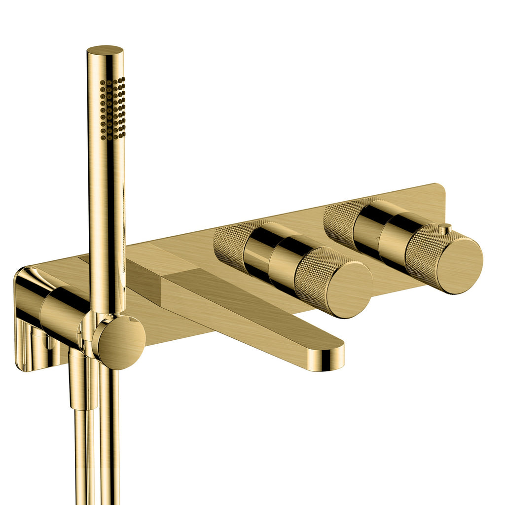 RAK Amalfi Brushed Gold Solid Brass Thermostatic Concealed Dual Outlet Shower Valve & Bath Spout with Handset