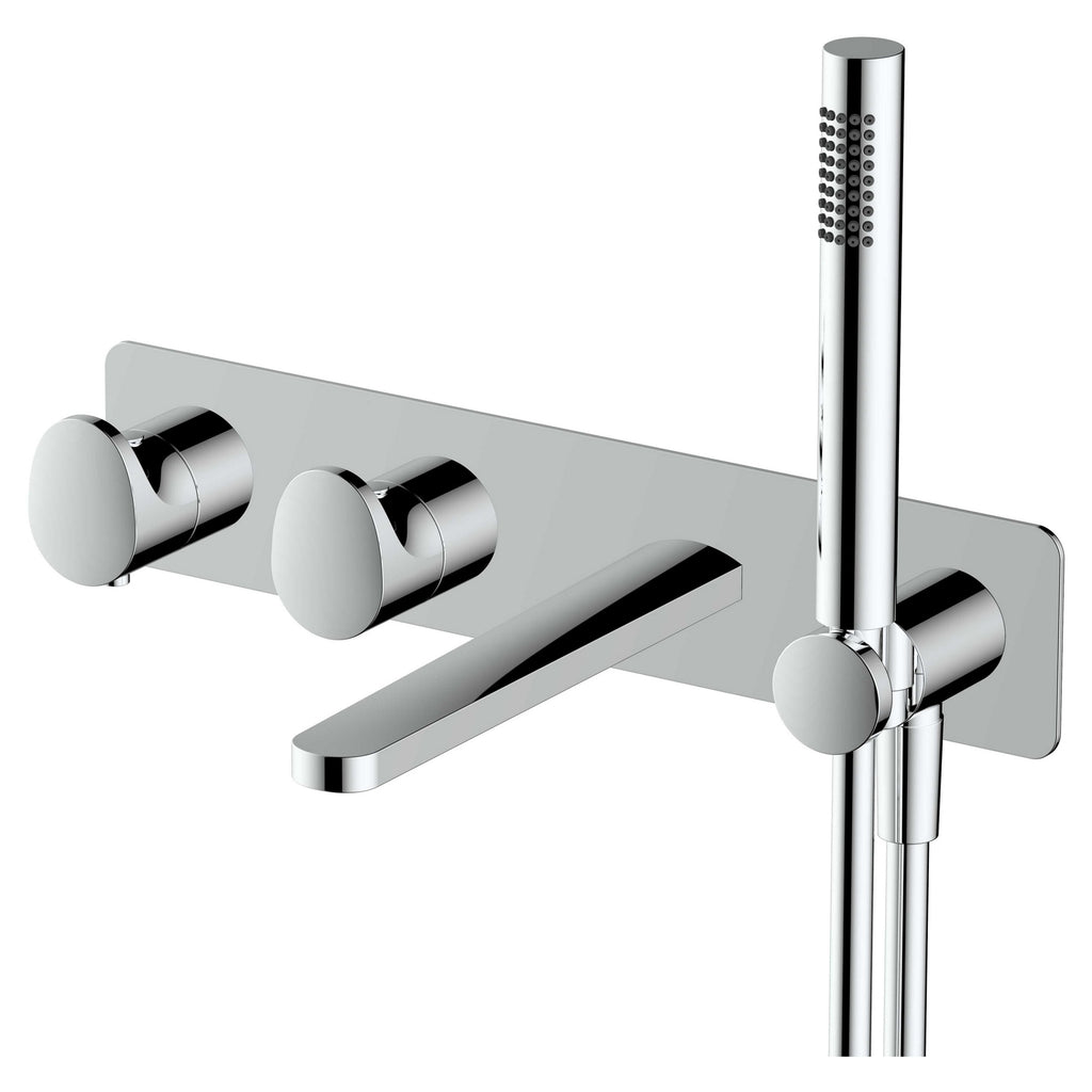 RAK Ceramics Portofino Polished Chrome Wall-Mounted Thermostatic Bath Shower Mixer Tap with Dual Outlet & Shower Kit