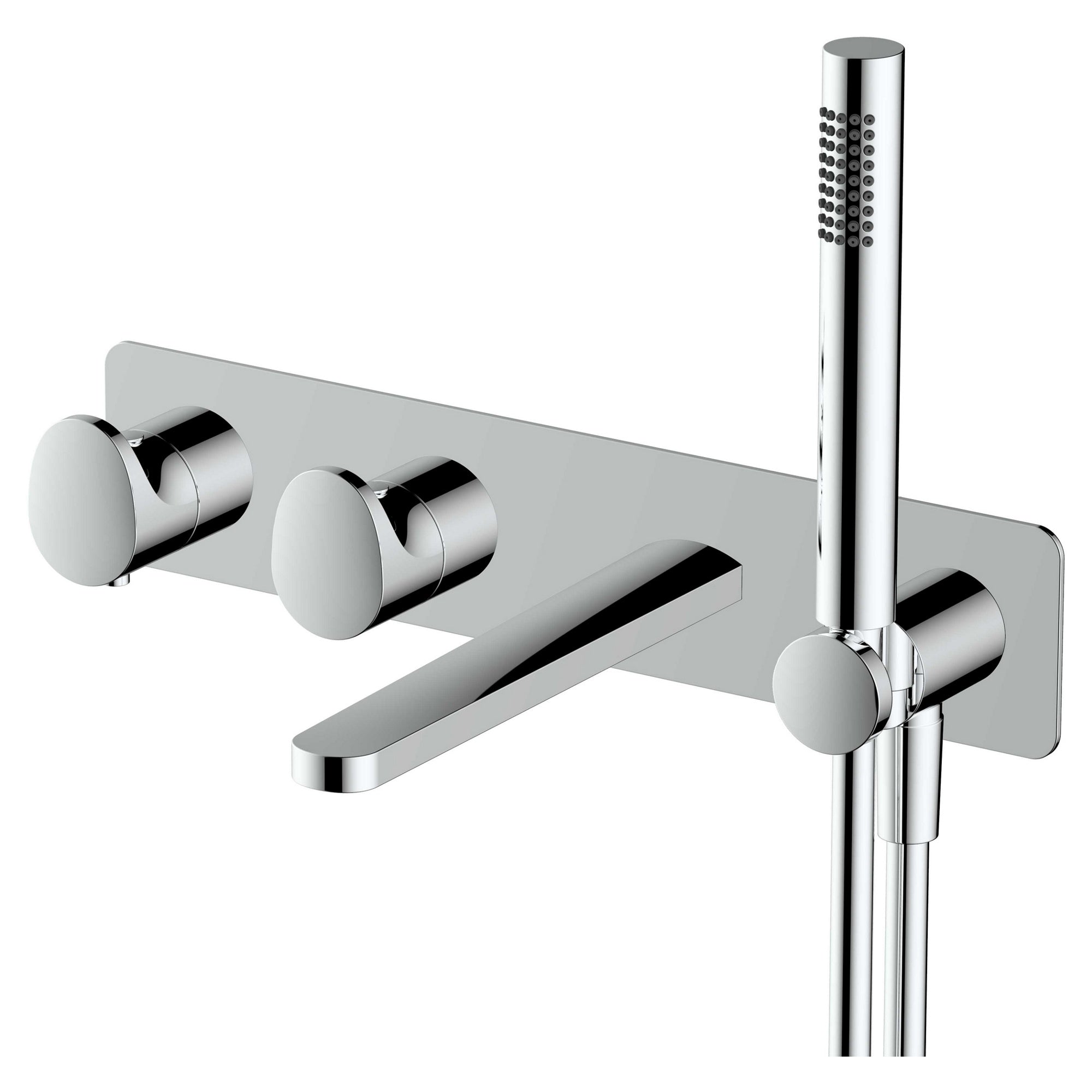 RAK Ceramics Portofino Polished Chrome Wall-Mounted Thermostatic Bath Shower Mixer Tap with Dual Outlet & Shower Kit