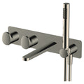 RAK Portofino Brushed Nickel Wall-Mounted Thermostatic Bath Shower Mixer Tap with Dual Outlet & Shower Kit