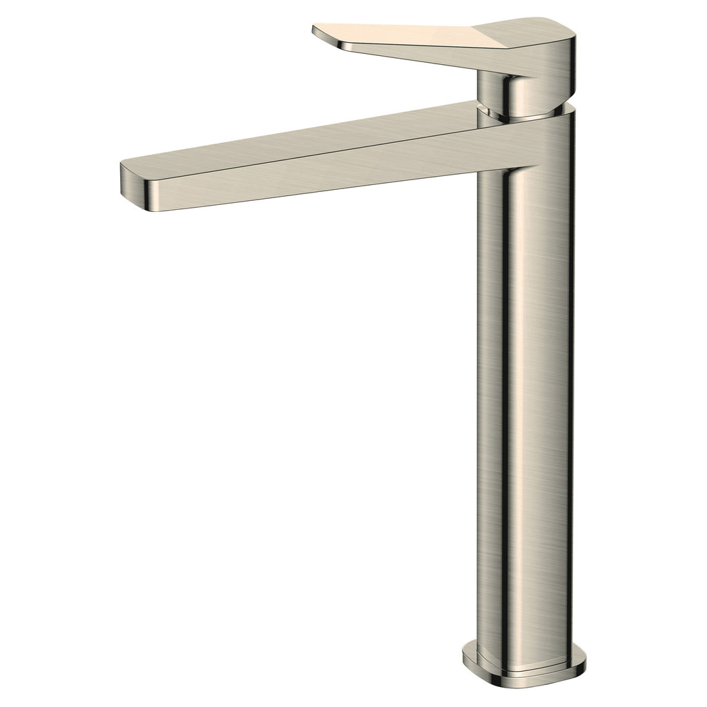 RAK Petit Tall Modern Basin Mixer Tap - Luxury Brushed Nickel Solid Brass, Single Lever Design