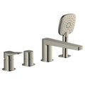RAK Petit Square 4-Hole Deck-Mounted Bath Shower Mixer Tap with Handset, Brushed Nickel, Solid Brass