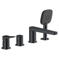 RAK Petit Square 4-Hole Deck-Mounted Bath Shower Mixer Tap in Matt Black Solid Brass with Handset