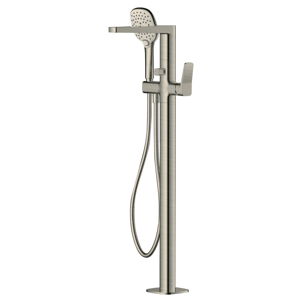 RAK Petit Square Freestanding Bath Shower Mixer Tap with Handset - Brushed Nickel, Solid Brass