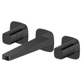 RAK Petit Square Matt Black Wall Mounted 3-Hole Basin Mixer Tap - Durable Brass