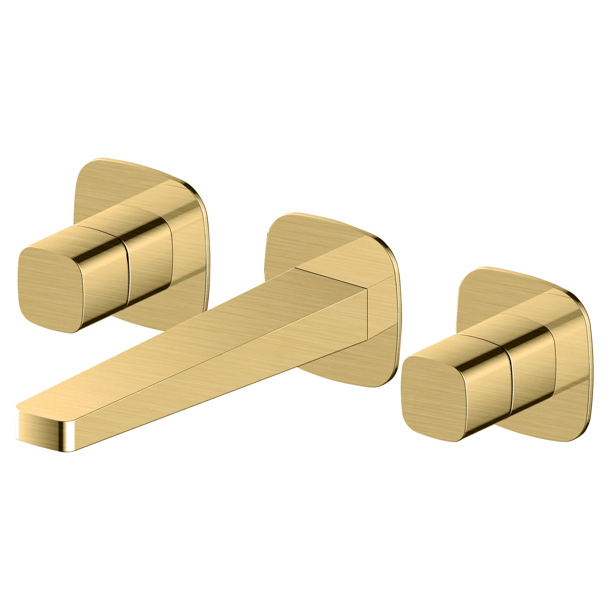 RAK Petit Square Wall-Mounted Basin Mixer Tap with 3-Hole Brushed Gold Finish