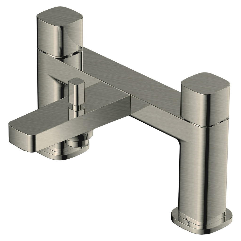 RAK Petit Square Deck-Mounted Bath Shower Mixer Tap, Brushed Nickel, Solid Brass