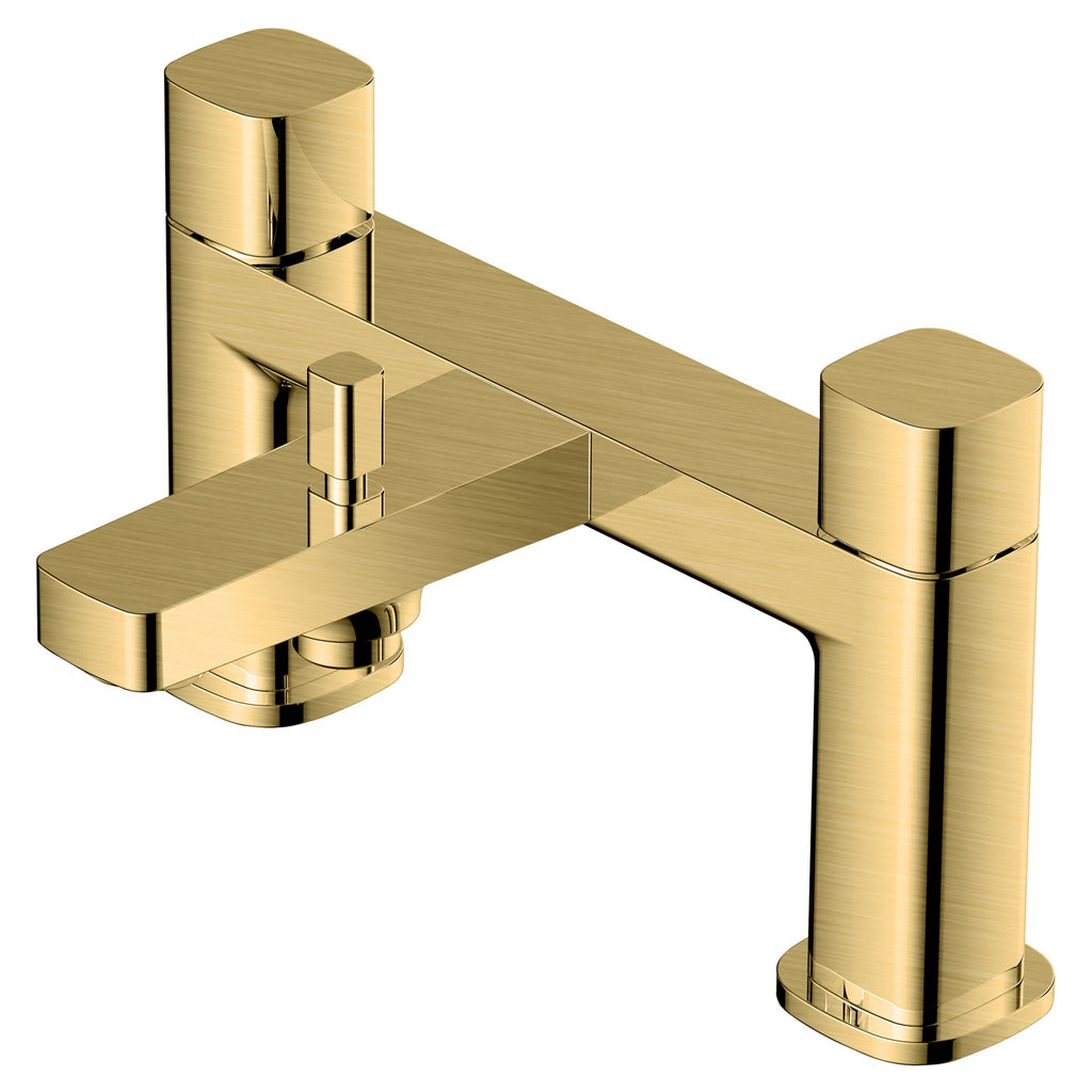 RAK Petit Square Brushed Gold Solid Brass Deck-Mounted Bath Shower Mixer Tap with Shower Kit