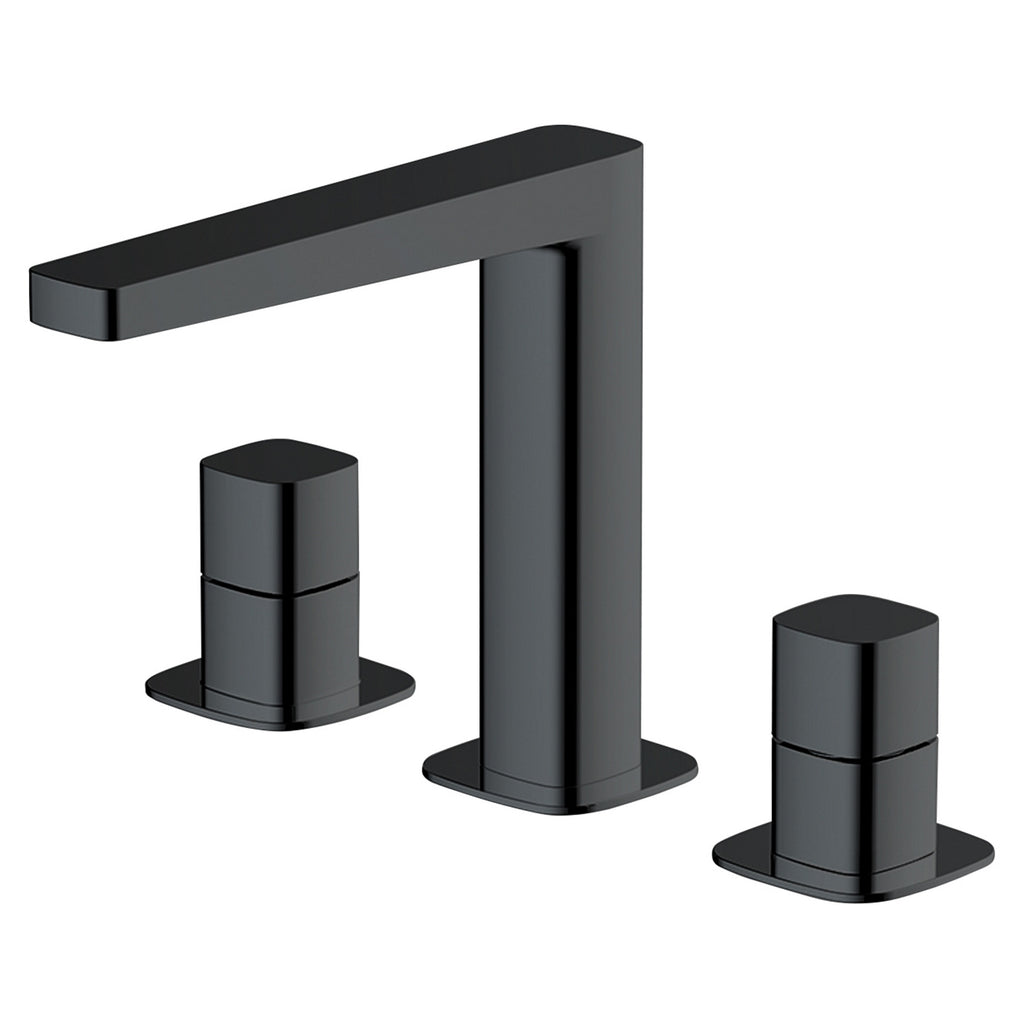 RAK Petit Matt Black 3-Hole Basin Mixer Tap - Deck Mounted, Solid Brass & WRAS Approved