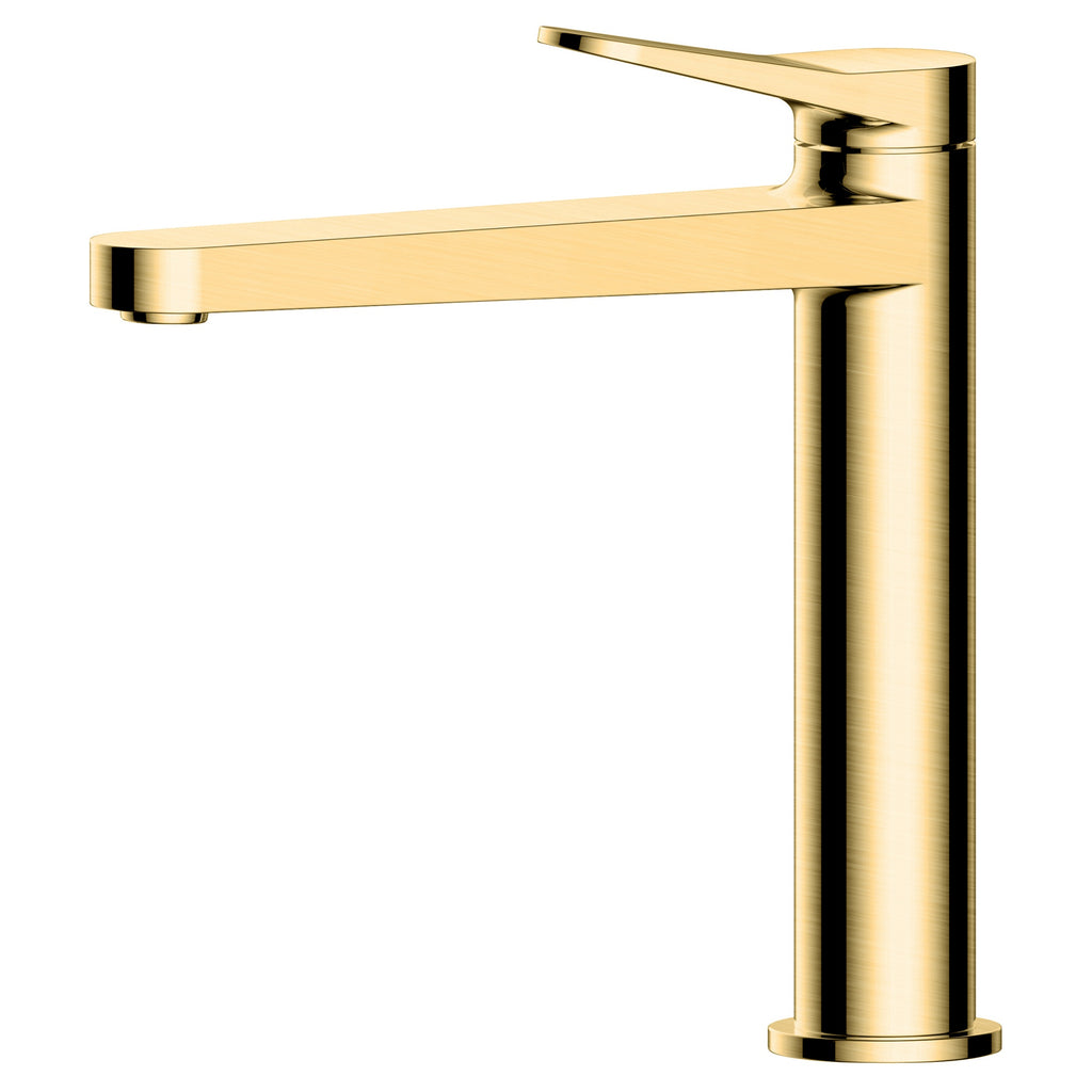 RAK Petit Modern Brushed Gold Basin Mixer Tap, Mid-Height Design, Solid Brass & 15-Year Guarantee