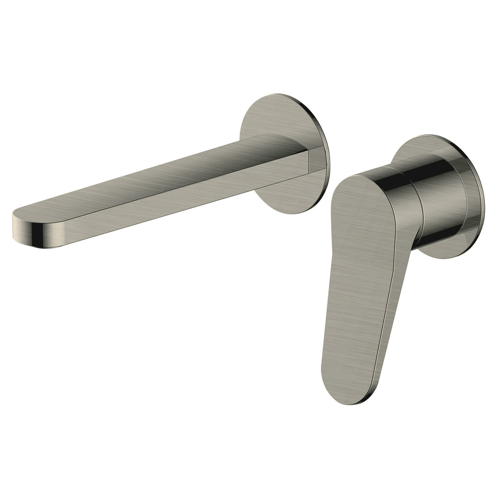 RAK Petit Round Brushed Nickel Wall Mounted Lever Basin Mixer Tap, Modern & Durable Solid Brass