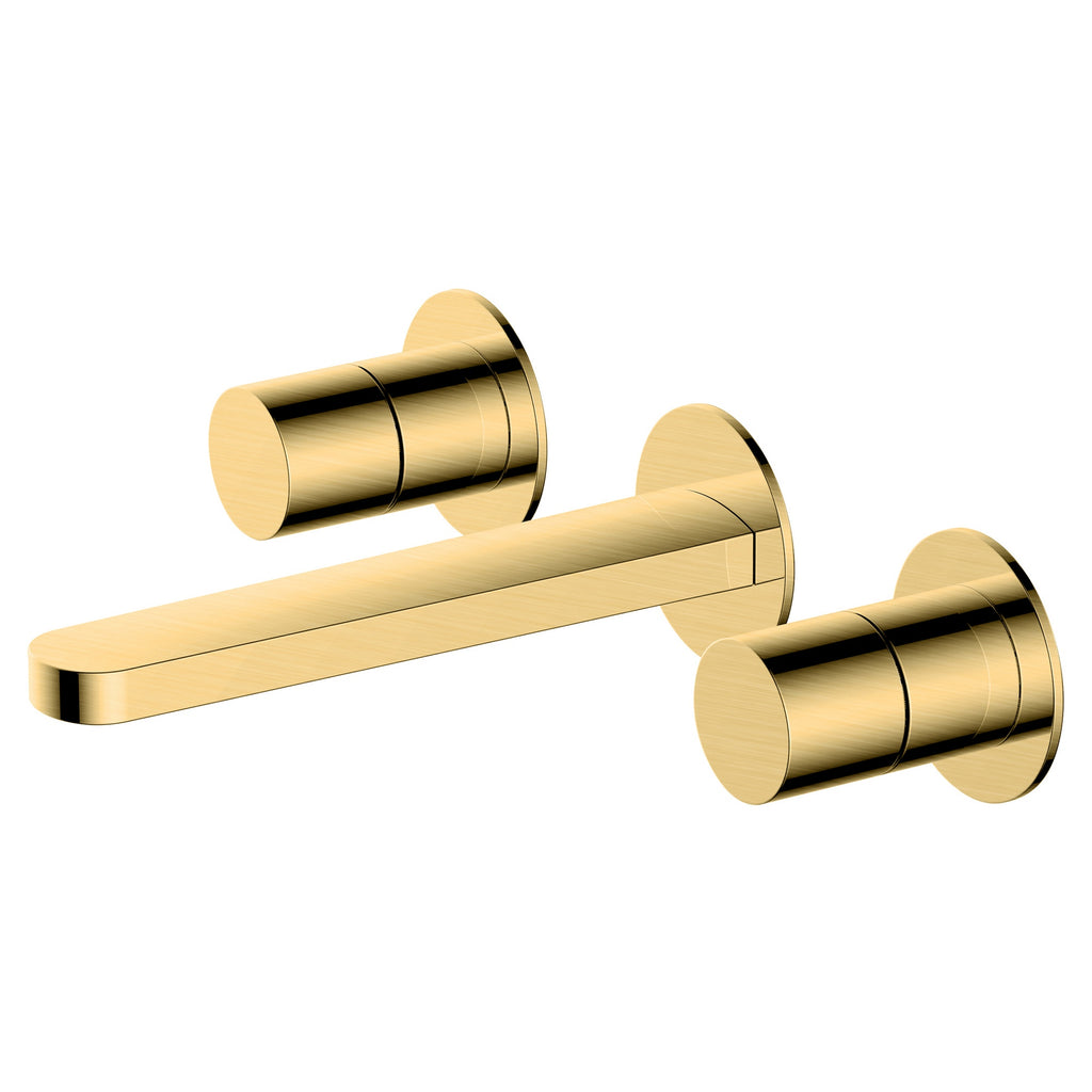 RAK Petit Brushed Gold 3-Hole Wall-Mounted Basin Mixer Tap with Dual Lever Control
