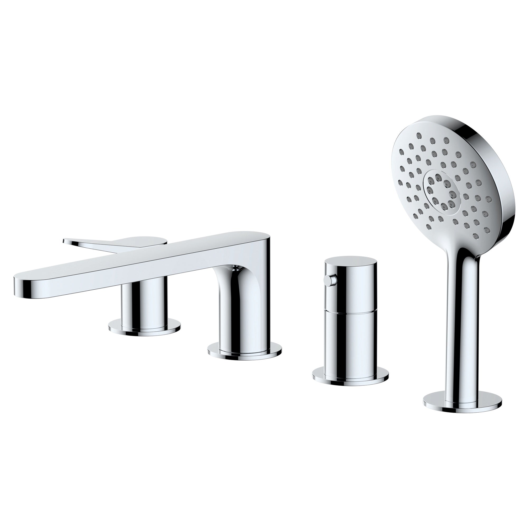 RAK Petit Round 4-Hole Deck-Mounted Bath Shower Mixer Tap with Handset - Polished Chrome