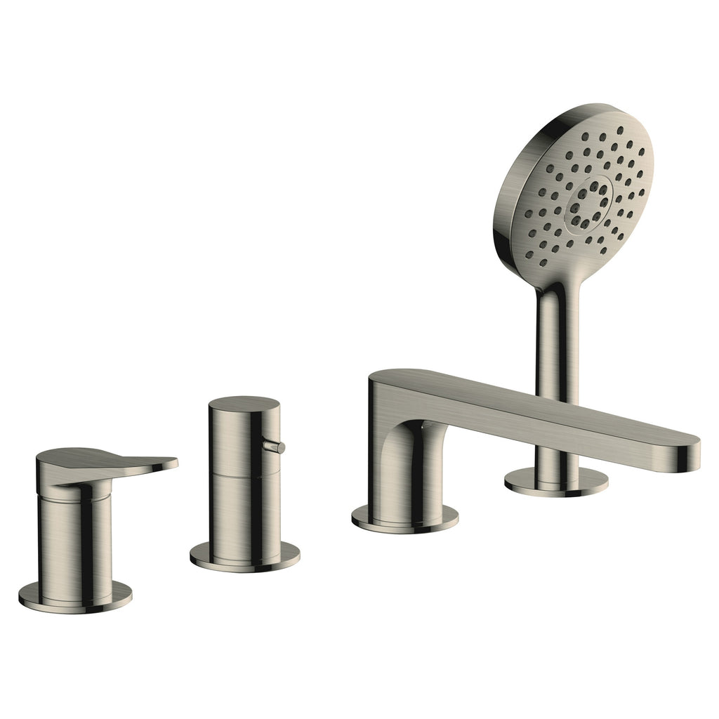 RAK Petit 4 Hole Brushed Nickel Deck Mounted Bath Shower Mixer Tap with Kit - Solid Brass
