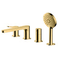 RAK Petit 4-Hole Deck-Mounted Bath Shower Mixer Tap in Brushed Gold with Handset - Solid Brass Modern Design