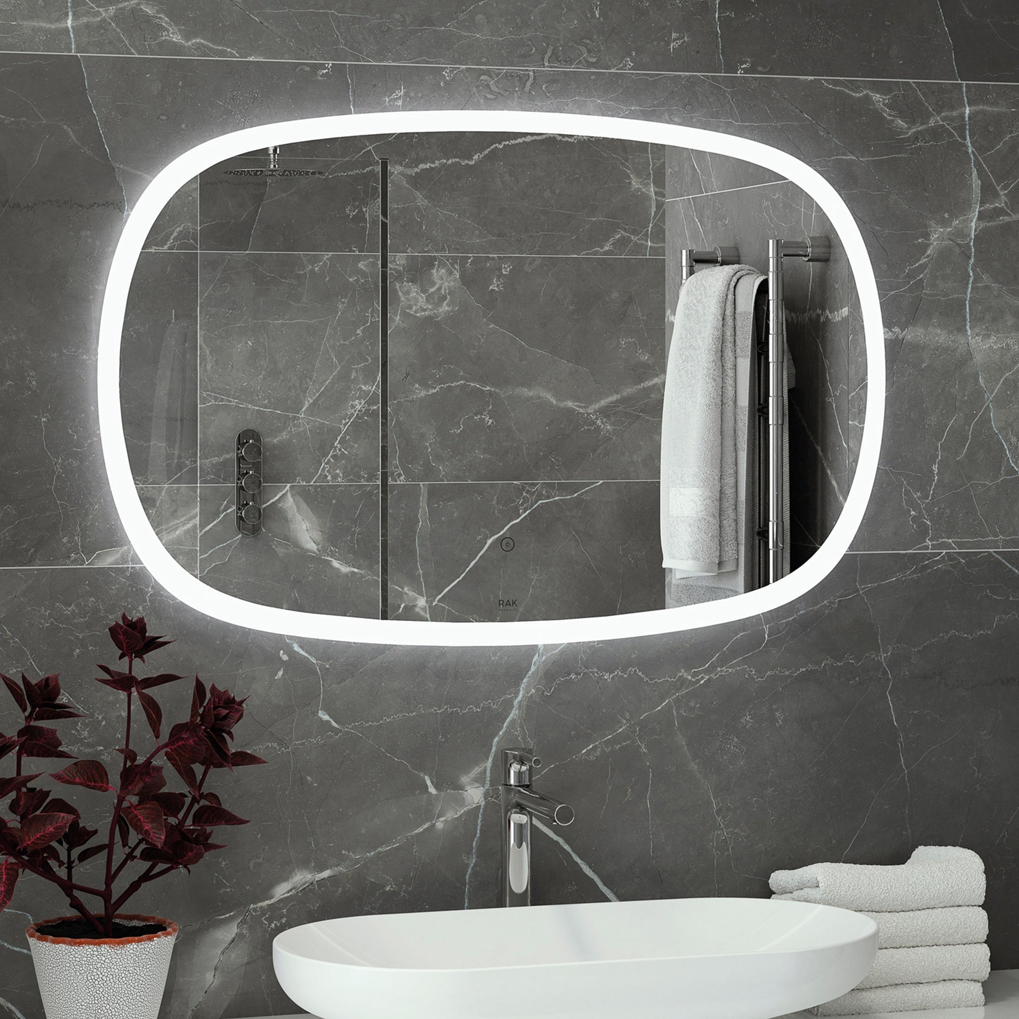 RAK Deco White LED Bathroom Mirror 1200x600mm - Oblong, Illuminated with Touch Sensor & Demister Pad, IP44 Rated