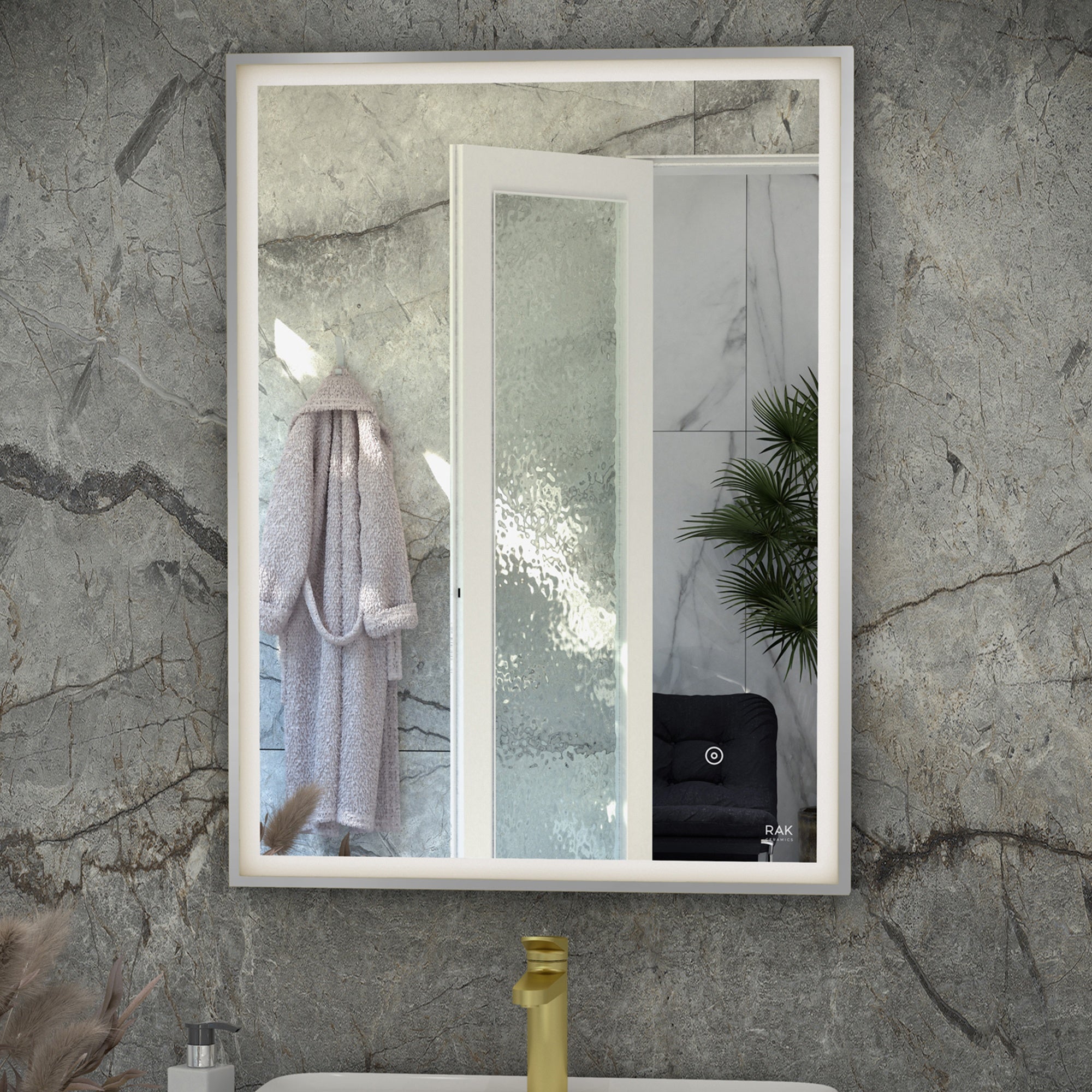 RAK Art Square 600x800mm Rectangular Illuminated Bathroom Mirror with Touch Sensor, Demister & IP44