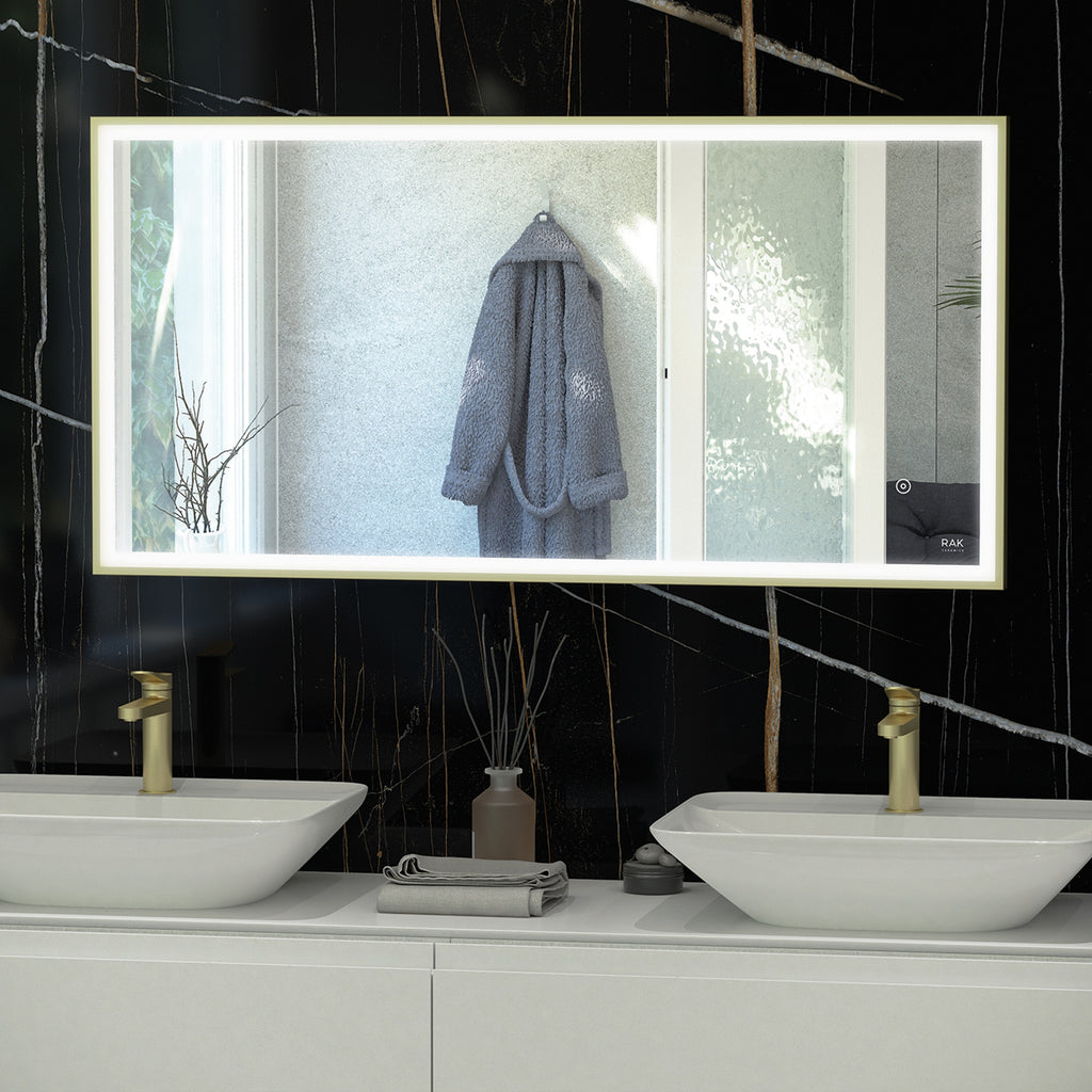 RAK Art Square 1000x600mm Rectangular Illuminated Bathroom Mirror with Chrome Frame, Touch Control & IP44