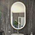 RAK Art Oval 450x1000mm LED Illuminated Bathroom Mirror with Touch Sensor & Demister Pad, Brushed Gold