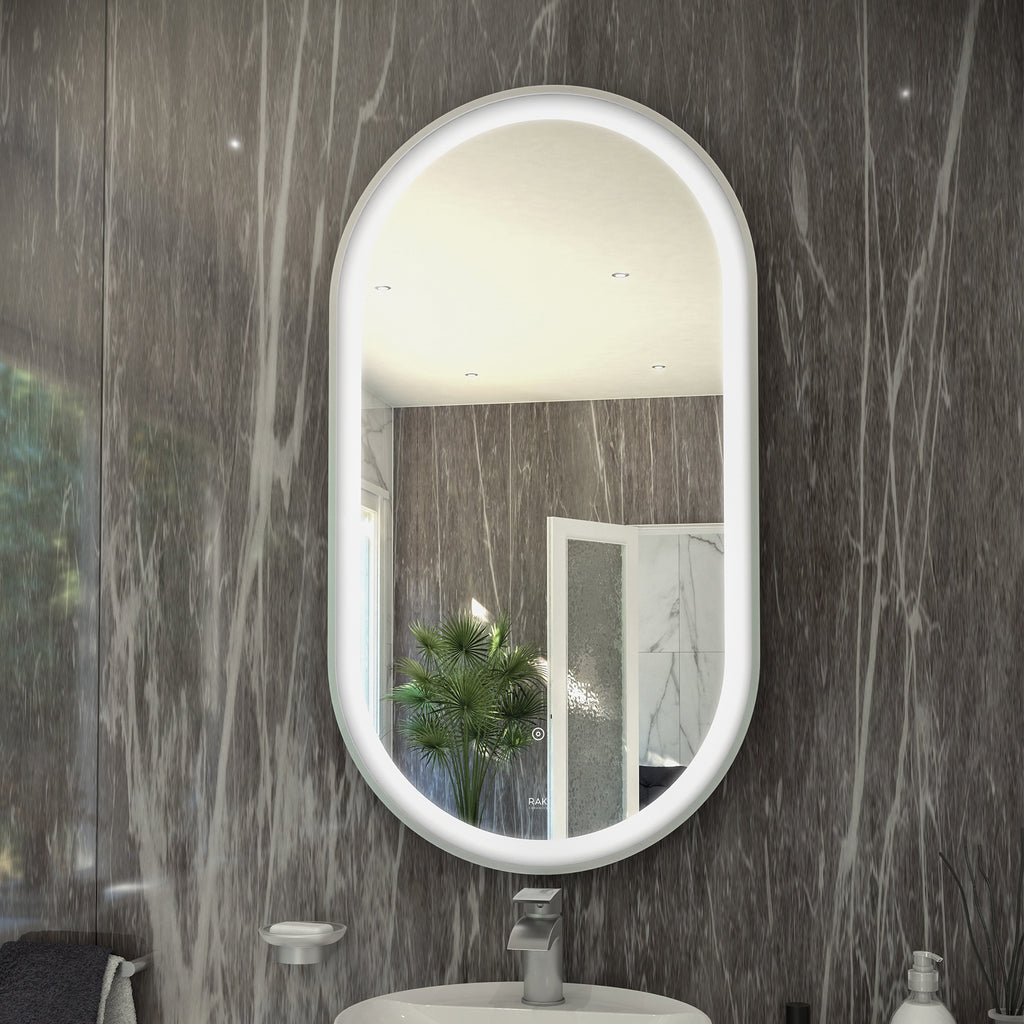 RAK Art Oval LED Illuminated Bathroom Mirror with Touch Sensor, Chrome Frame, 550 x 1000mm - IP44 Rated