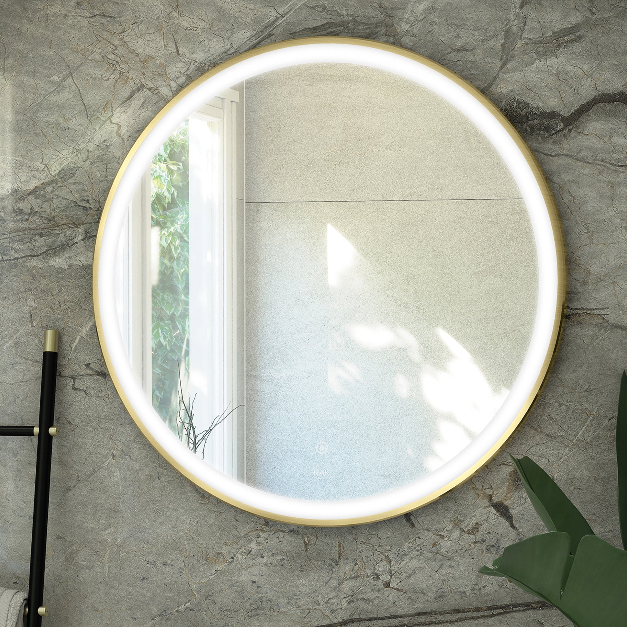 RAK Art Round 600mm Brushed Gold LED Illuminated Bathroom Mirror with Touch Sensor & IP44 Rating