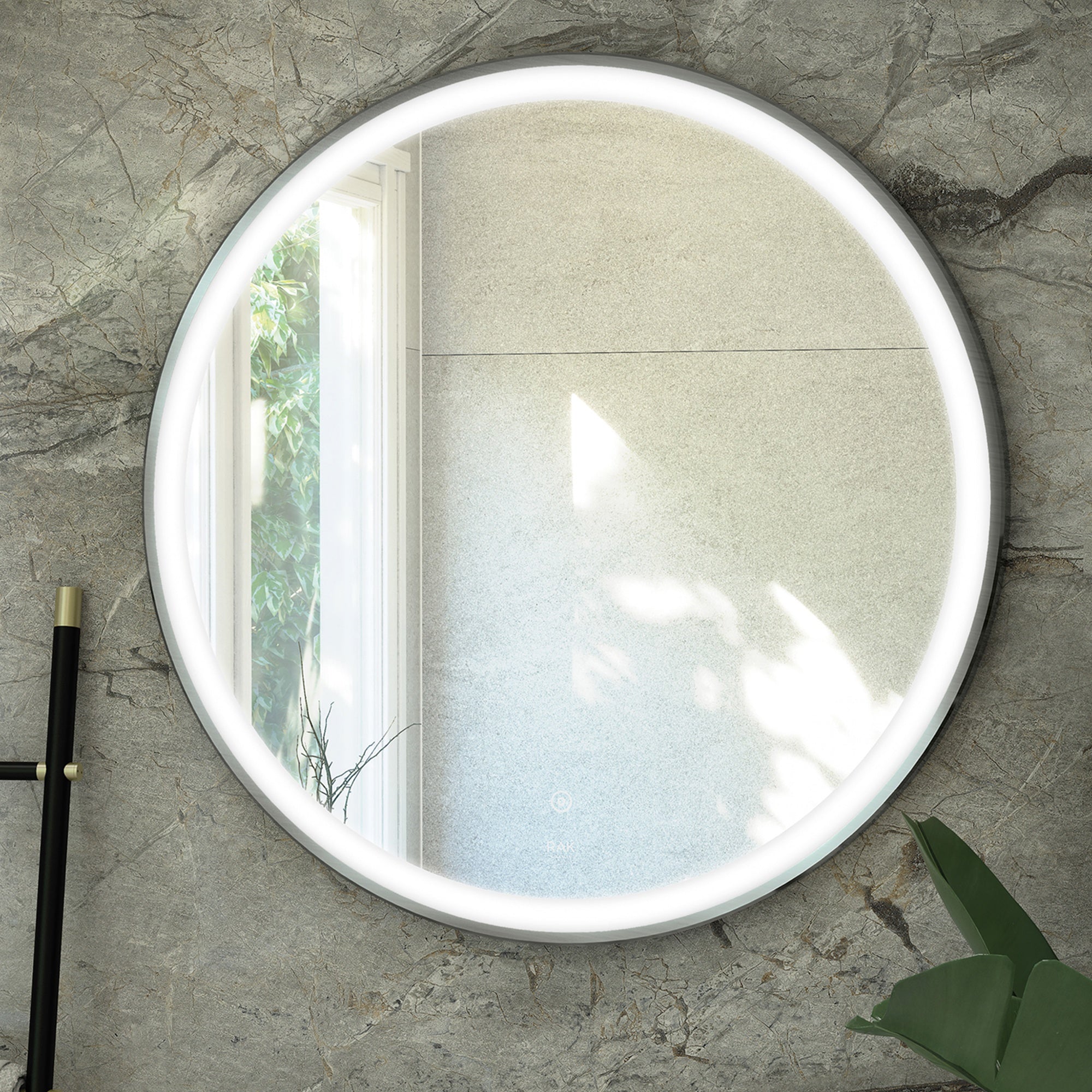 RAK Art Round 600mm Illuminated Bathroom Mirror with Touch Sensor & Demister Pad, Brushed Nickel