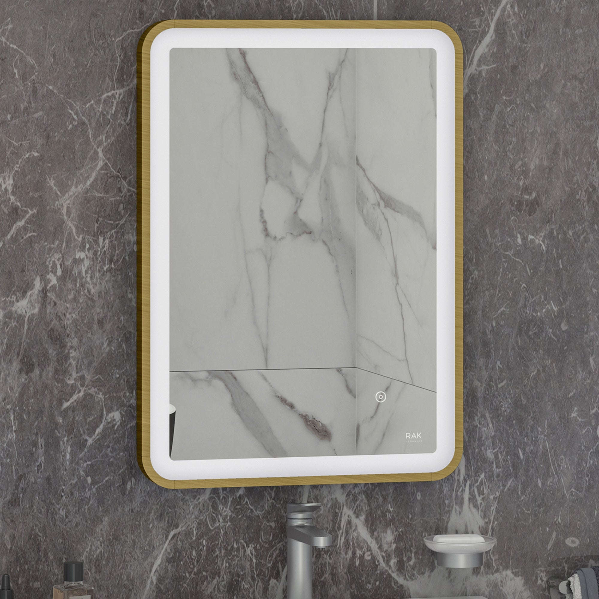 RAK Art Soft 600x800mm Rectangular Brushed Gold Illuminated Bathroom Mirror with Touch Sensor & Demister