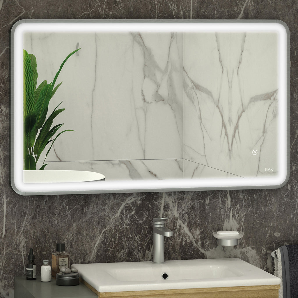 RAK Art Soft 600x1200mm Brushed Nickel LED Illuminated Bathroom Mirror with Touch Sensor & Demister