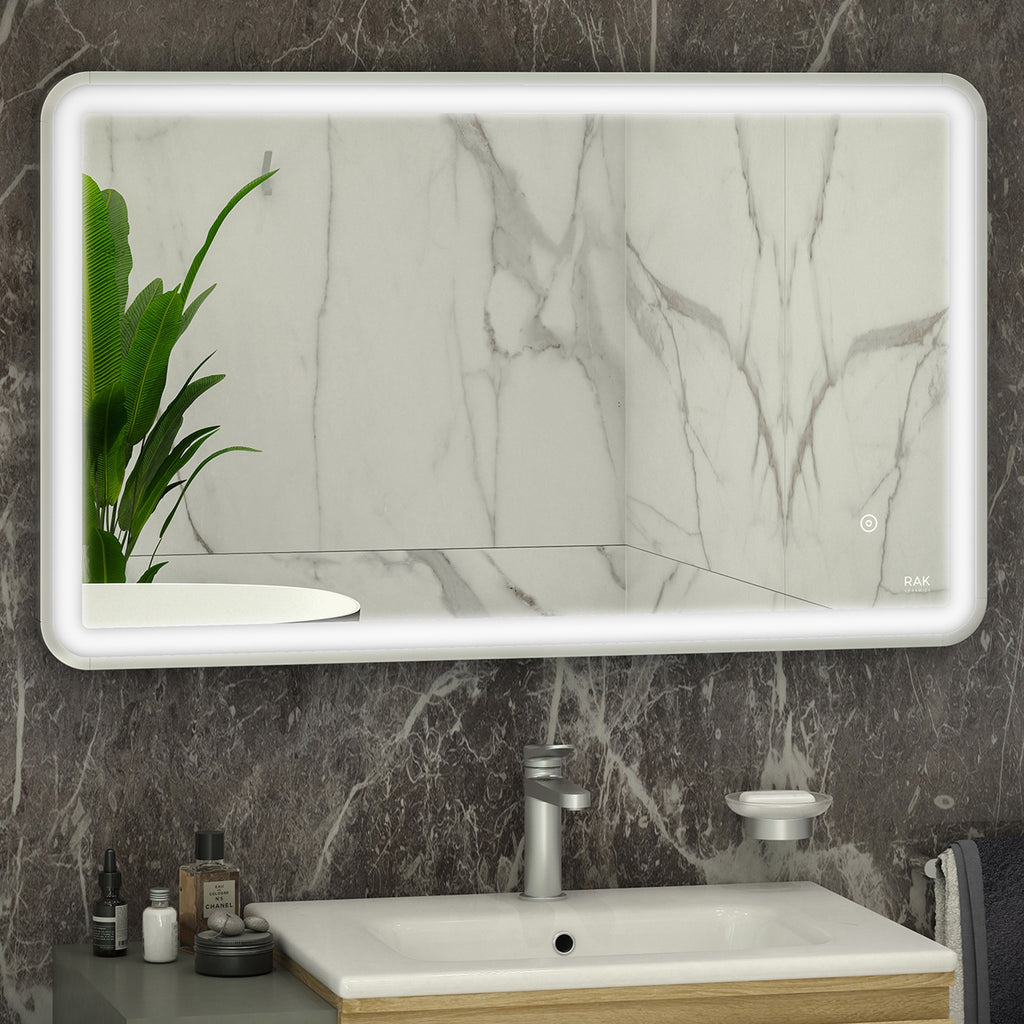 RAK Art Soft 500x700mm Rectangular LED Illuminated Bathroom Mirror with Touch Sensor & Demister, Chrome Effect, IP44